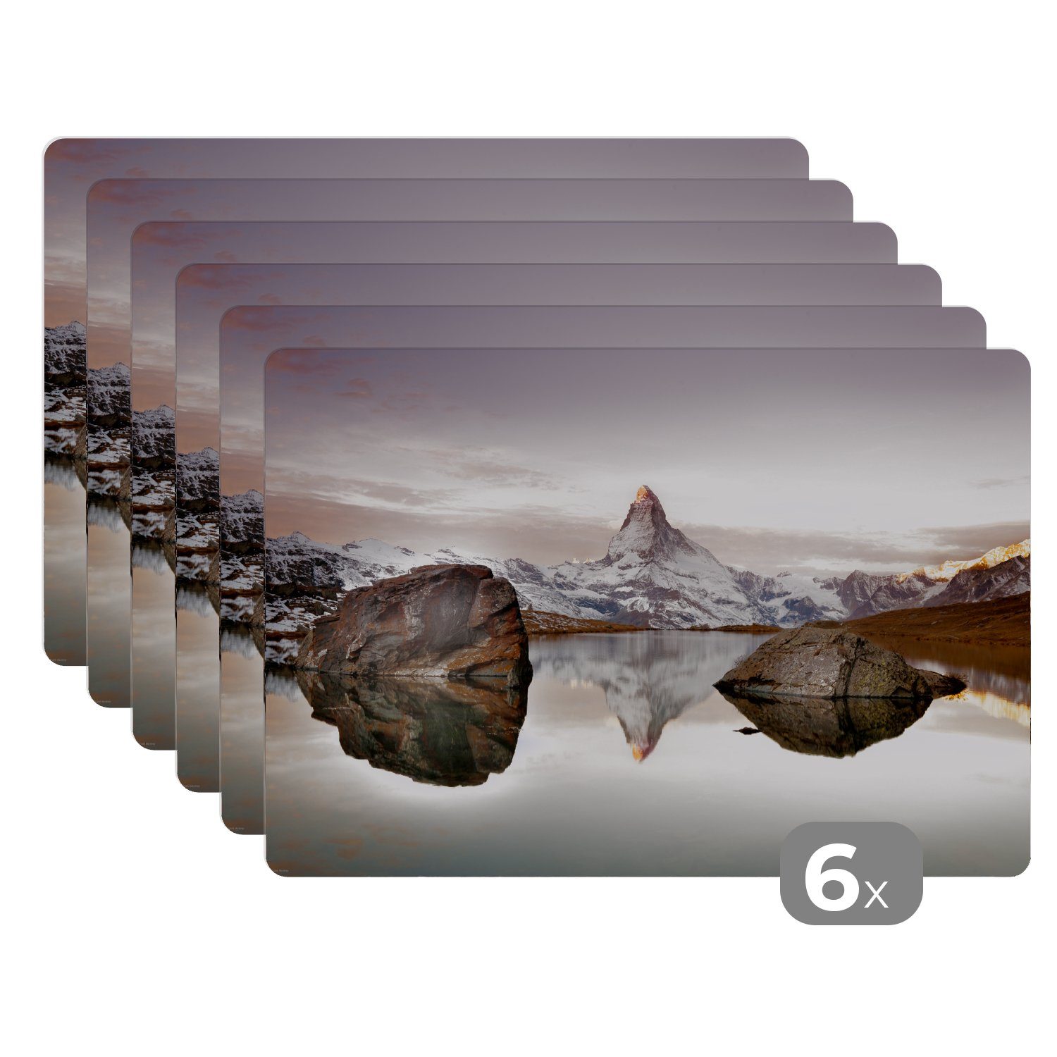 Platzset, Blick vom Stellisee auf das Matterhorn in der Schweiz, MuchoWow, (6-St), Platzset, Platzdecken, Platzmatte, Tischmatten, Schmutzabweisend