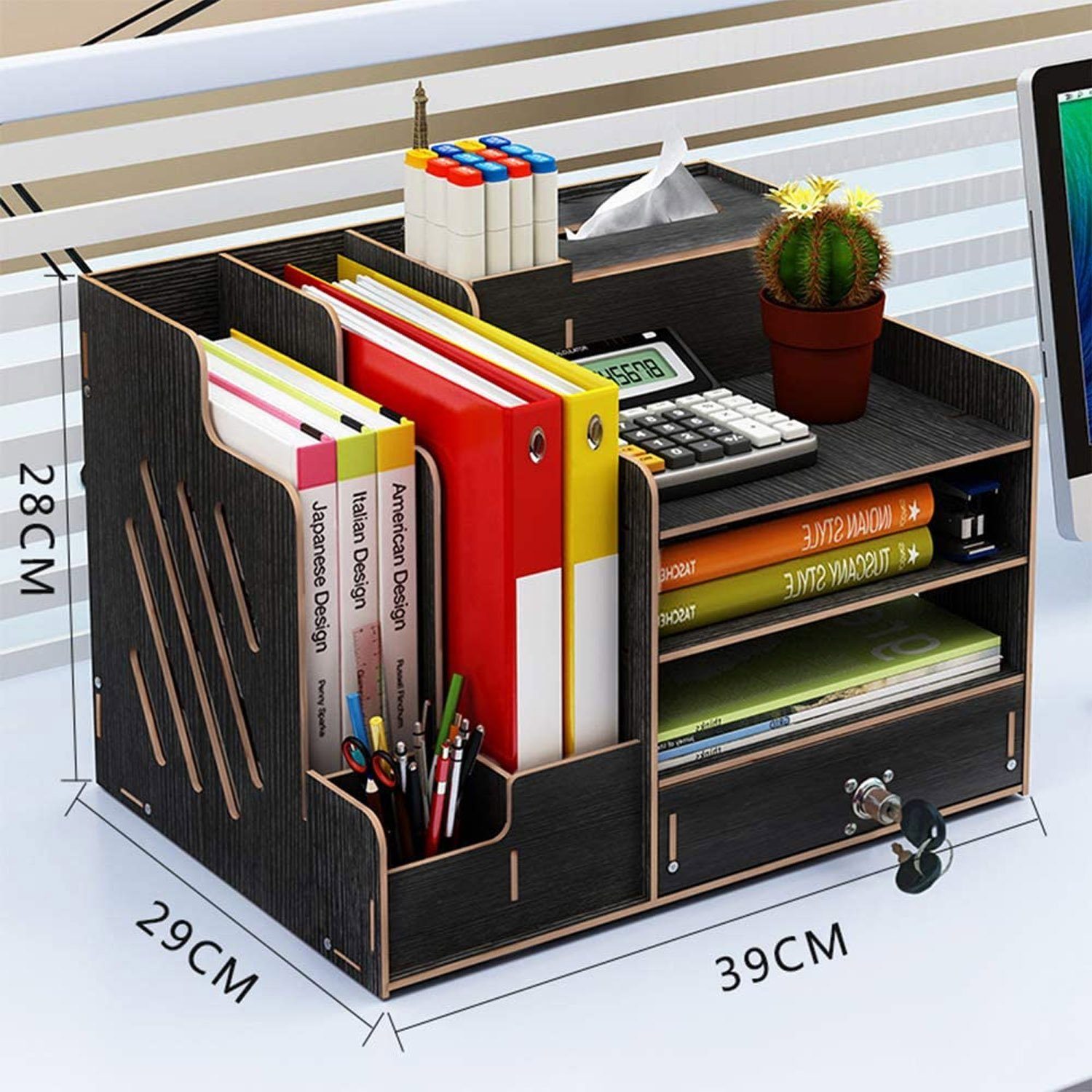 Aktenregal aus zusammenbaubar Schreibtisch-Organizer Holz, Schwarz Kapazität, zggzerg große