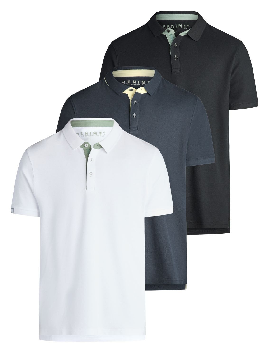 DENIMFY Poloshirt Herren Polohemd DFRay 3er Pack Regular Fit (Vorteilspack, 3-tlg) Basic Sommer Shirt aus 100% Baumwolle