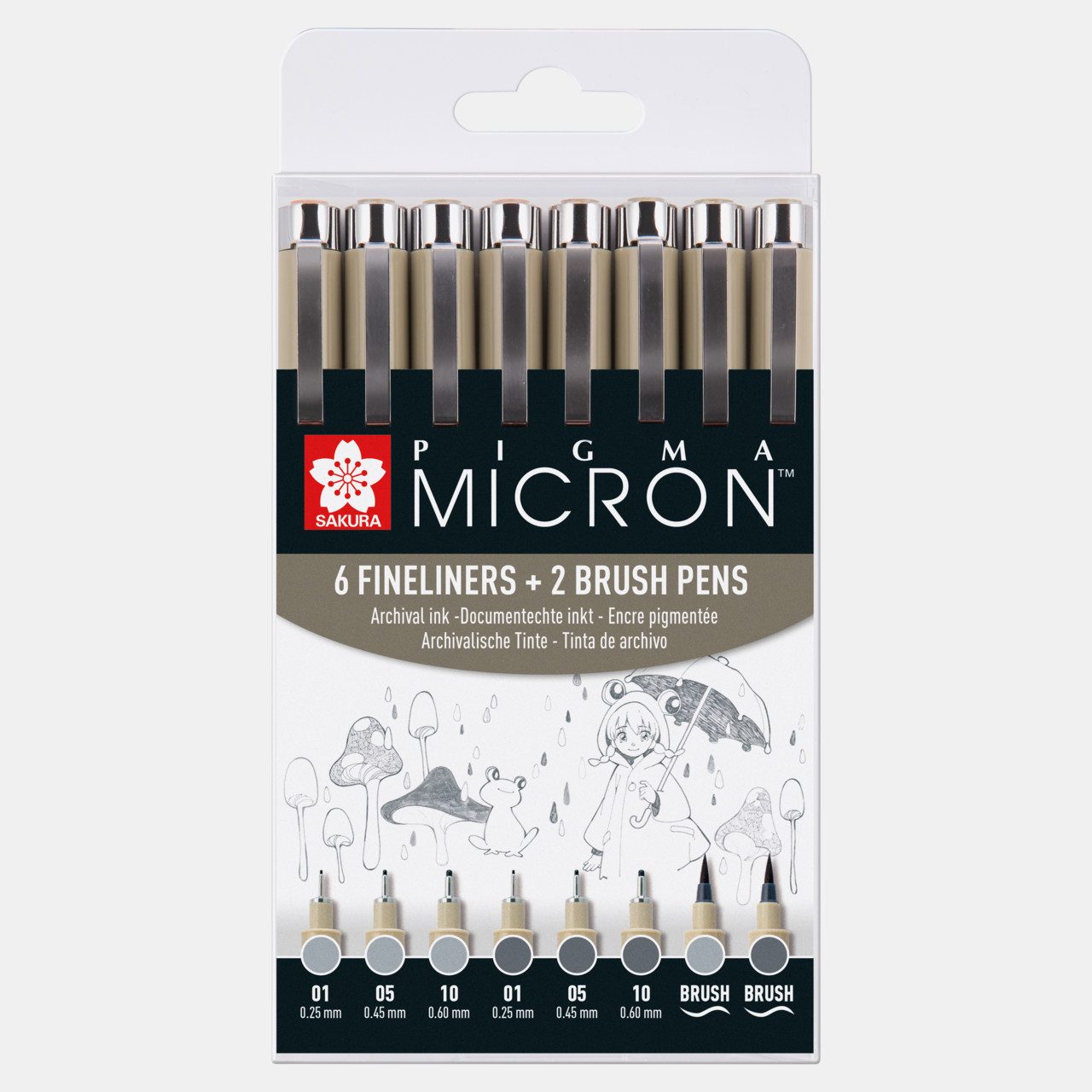 Talens Ручки Sakura Pigma Micron Ручки-Set, 8 Карандаши, Kaltgrau Hell & Kaltgrau