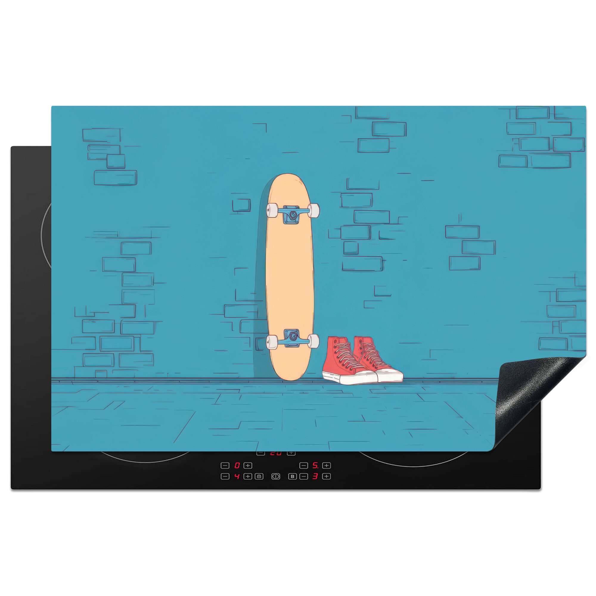MuchoWow Herd-Abdeckplatte Skateboard - Gymnastikschuhe - Rot - Minimalistisch, Vinyl, (1 tlg), Abdeckplatten für Ceranfeld Herd, Küchendeko, 85x55 cm