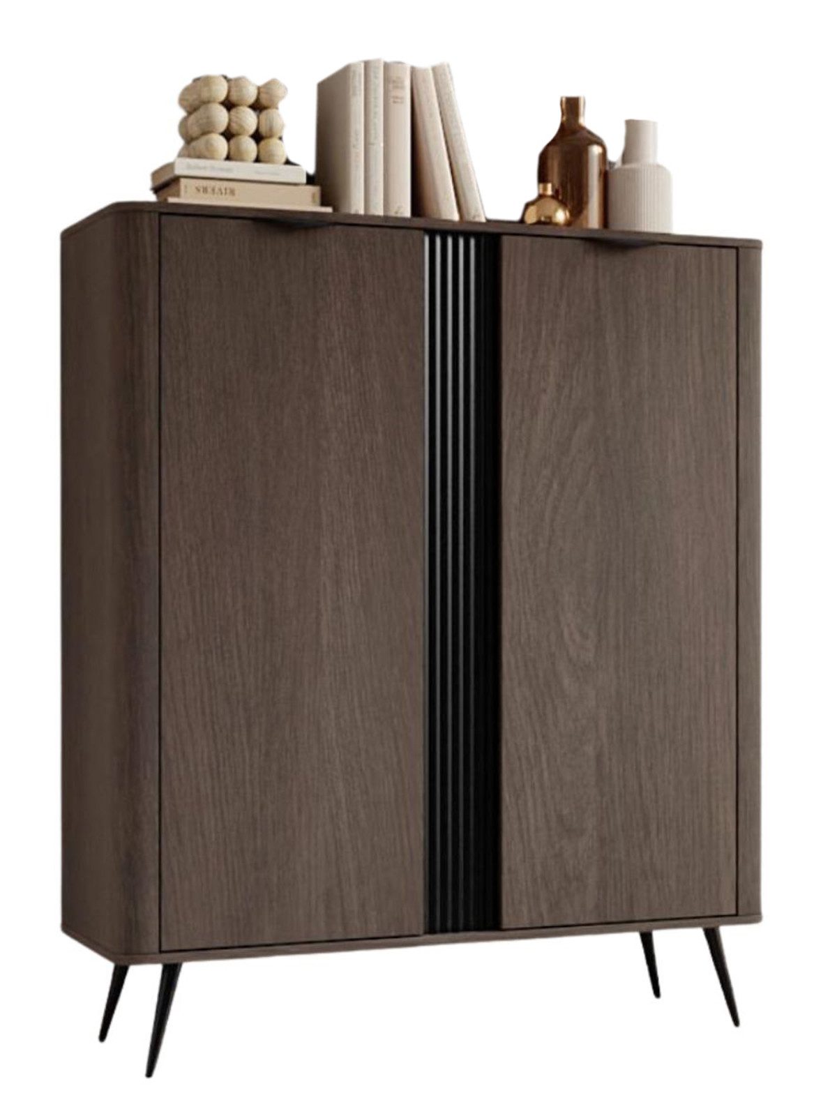 Compleo Hochkommode mit 2 Türen, Japandi Design, Kommode mit Metallfüße