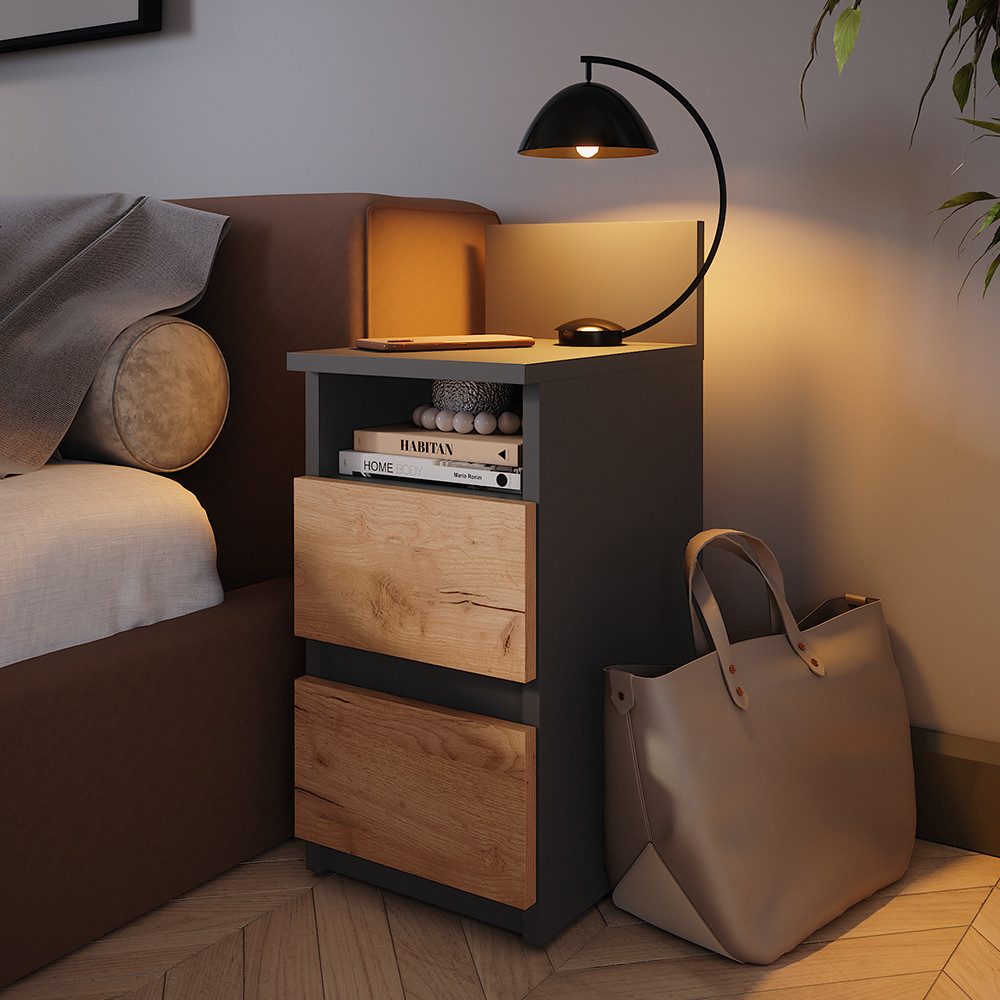 Vicco Nachtschrank Monty, Anthrazit/Goldkraft Eiche, 25 x 59.1 cm 2er Set günstig online kaufen