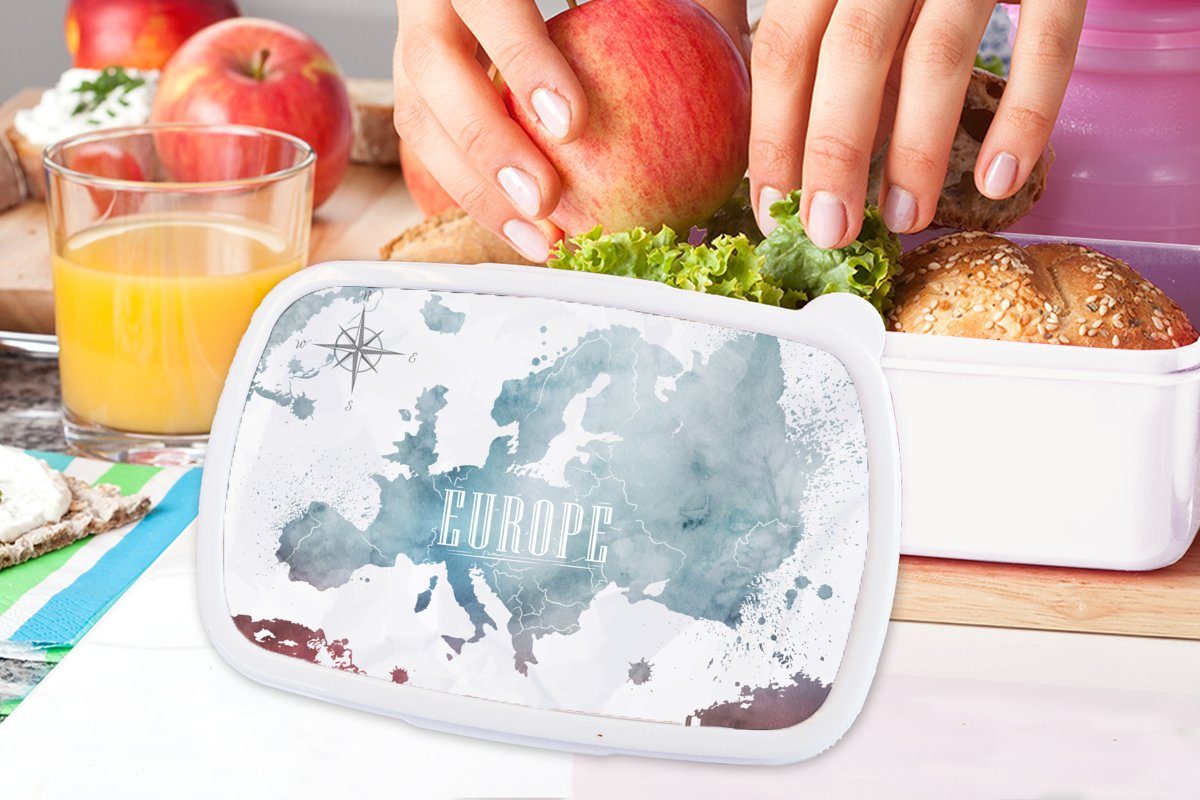 für und und Erwachsene, (2-tlg), Brotbox Jungs Brotdose, MuchoWow Mädchen Lunchbox Kunststoff, Karte Ölfarbe, für weiß Kinder - Europa -