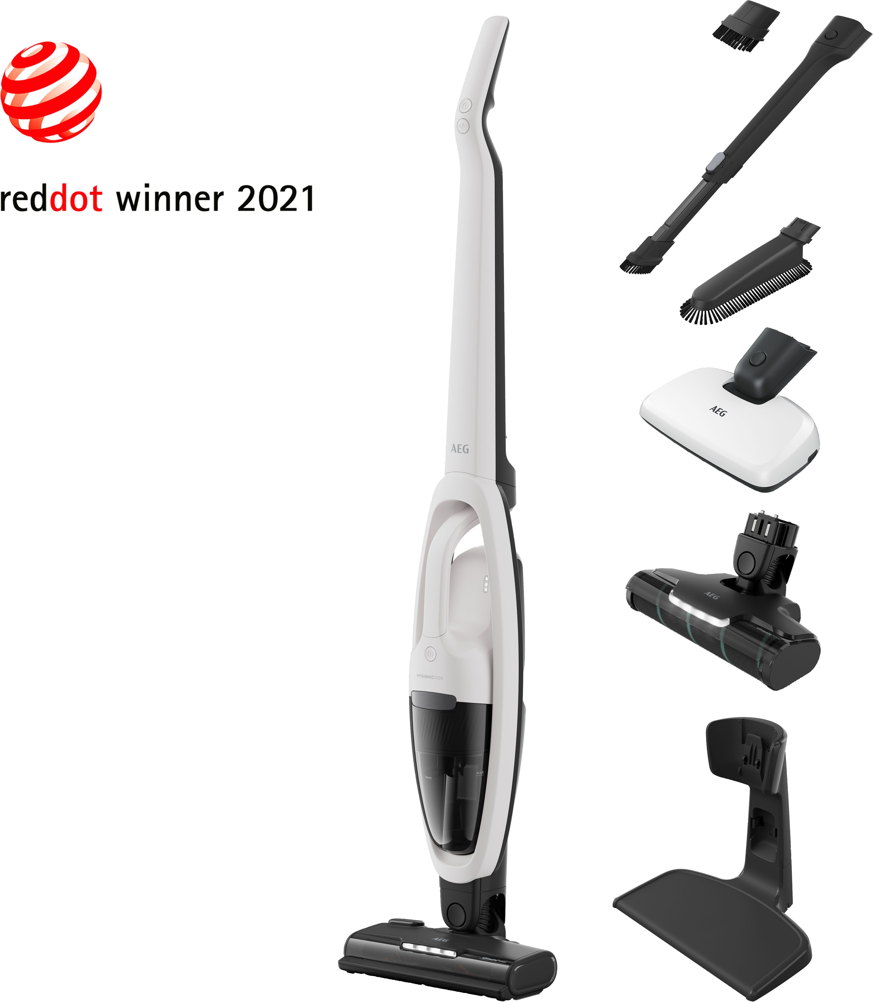 AEG Akku-Hand-und Stielstaubsauger HYGIENIC 5000 AKKU-STAUBSAUGER (AS52H212XN), 0 W, beutellos, 2in1, leise 79 dB(A), 58 % Recyclingmaterial, bis zu 50 Min. Laufzeit