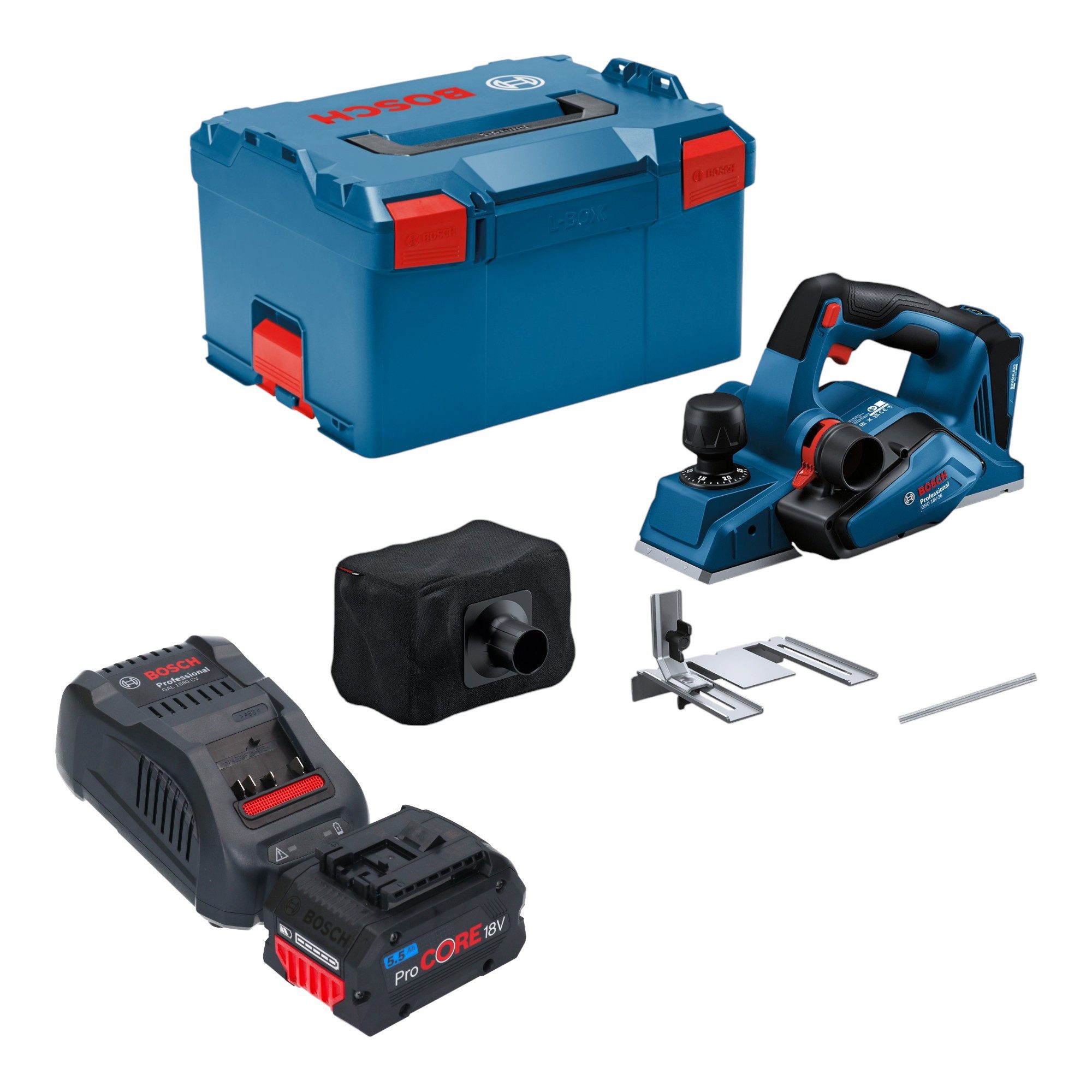 Bosch Professional Akku-Falzhobel GHO 18V-26 Professional 18 V + 1x ProCORE Akku 5,5 Ah + Lader + L-Boxx