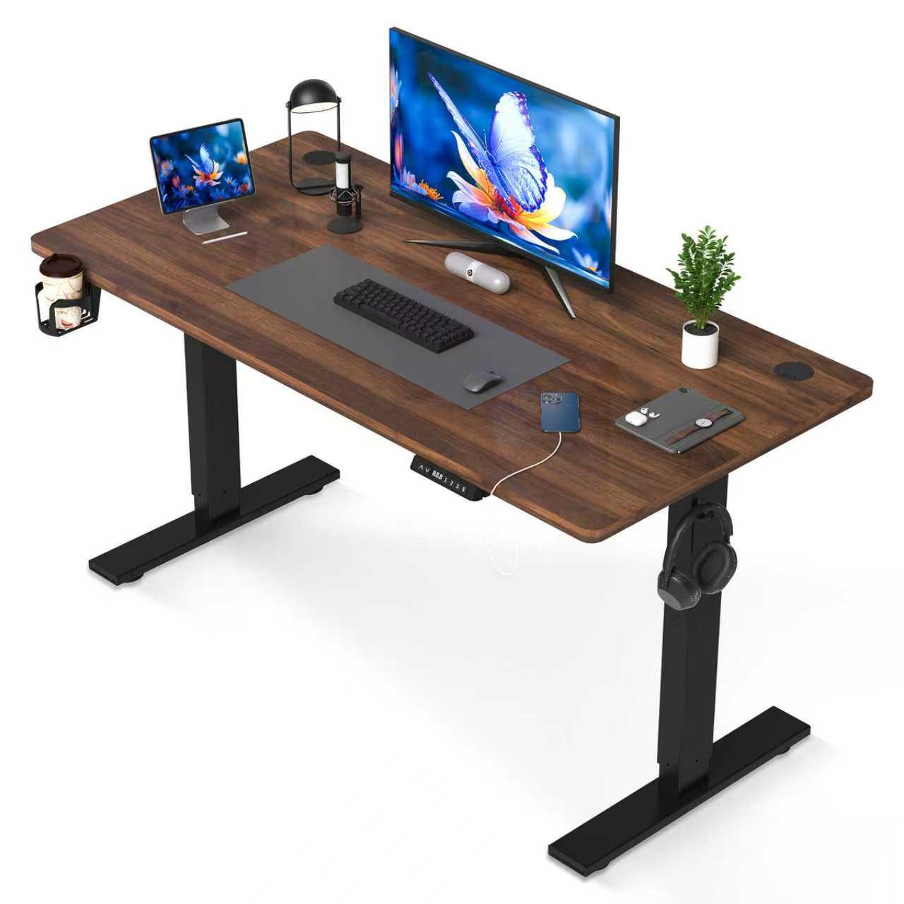 HOMAVO Schreibtisch Höhenverstellbarer schreibtisch mit Memory- und Rebound-Funktion (Sitz-Steh-Erinnerung), inkl. Kabelwanne & USB/Typ-C-Anschlüssen, Tischplatte 18 mm