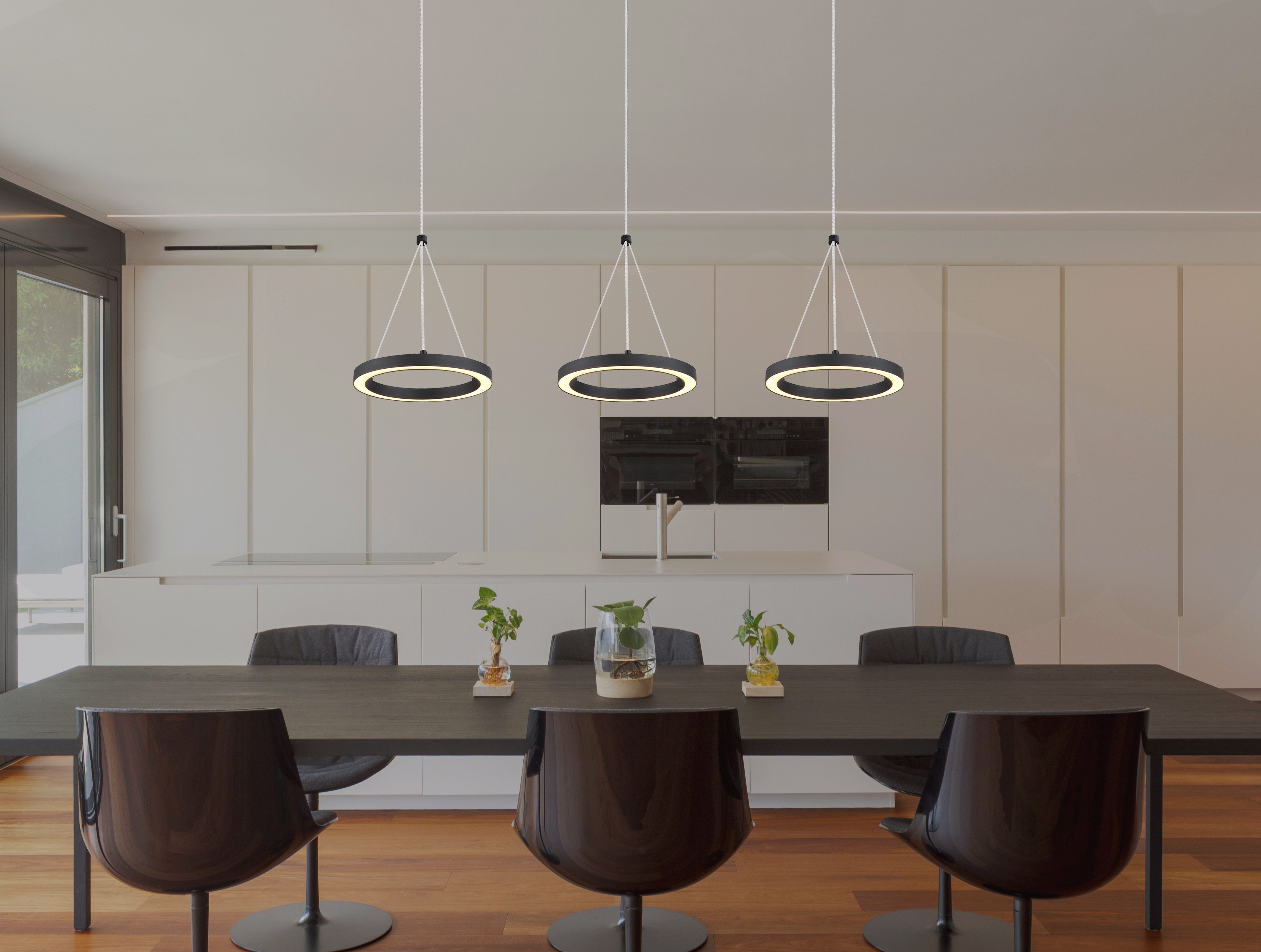 GLOBO LIGHTING Hängeleuchte GRENVIX, LED fest integriert, Warmweiß, Hängeleuchte Schwarz, Opal, 3 Helligkeitsstufen, LED 36W