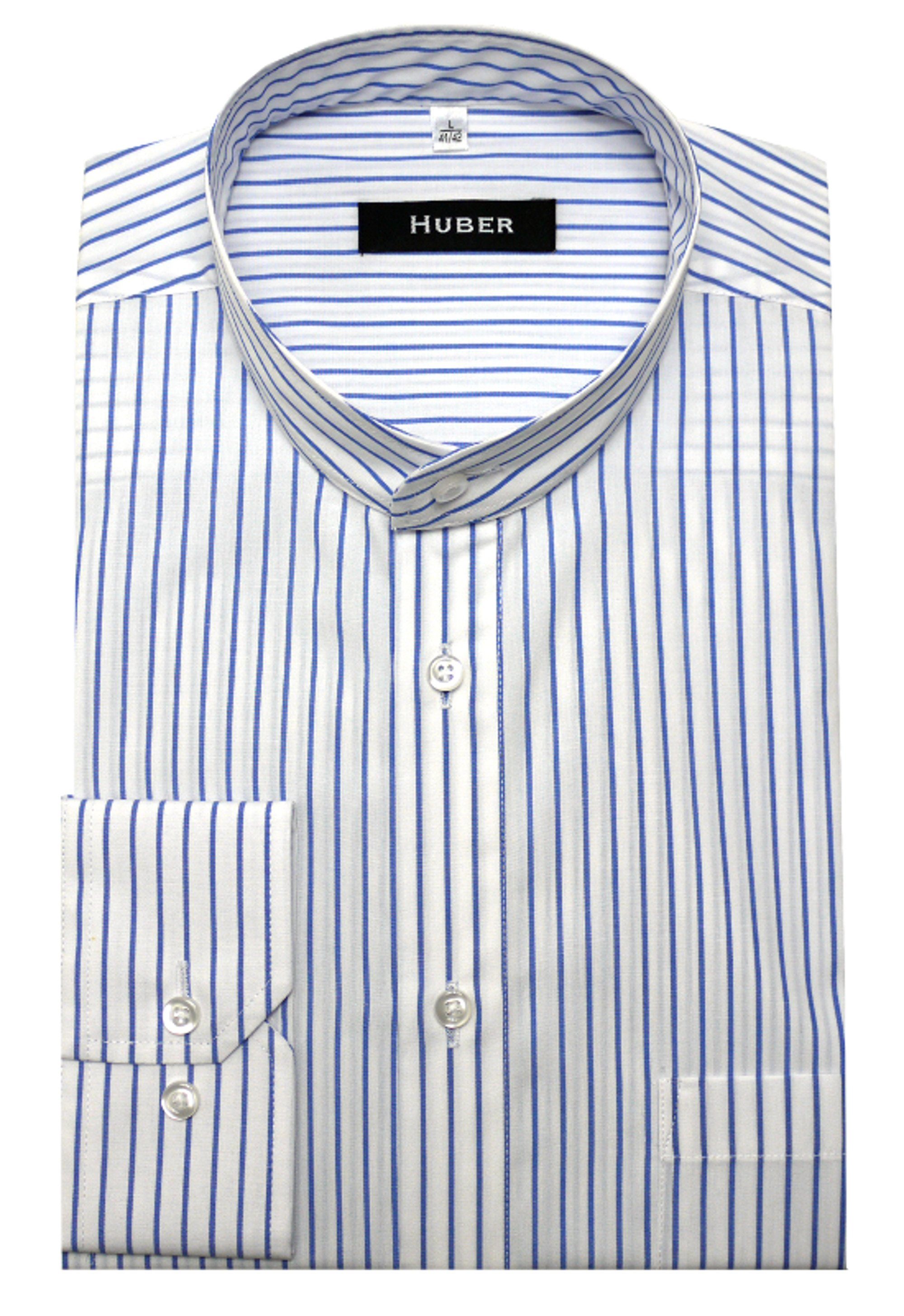 Huber Hemden Langarmhemd HU-0027 Stehkragen, gestreift, Regular Fit-gerader Schnitt, Made in EU