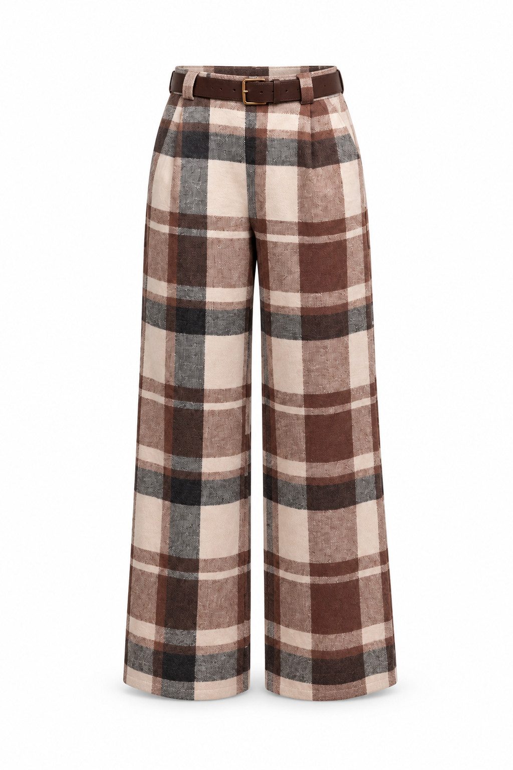 ITALY VIBES Stoffhose - Modische Karohose mit weitem Bein und Gürtel für Damen ONE SIZE - passend für Größen S bis L