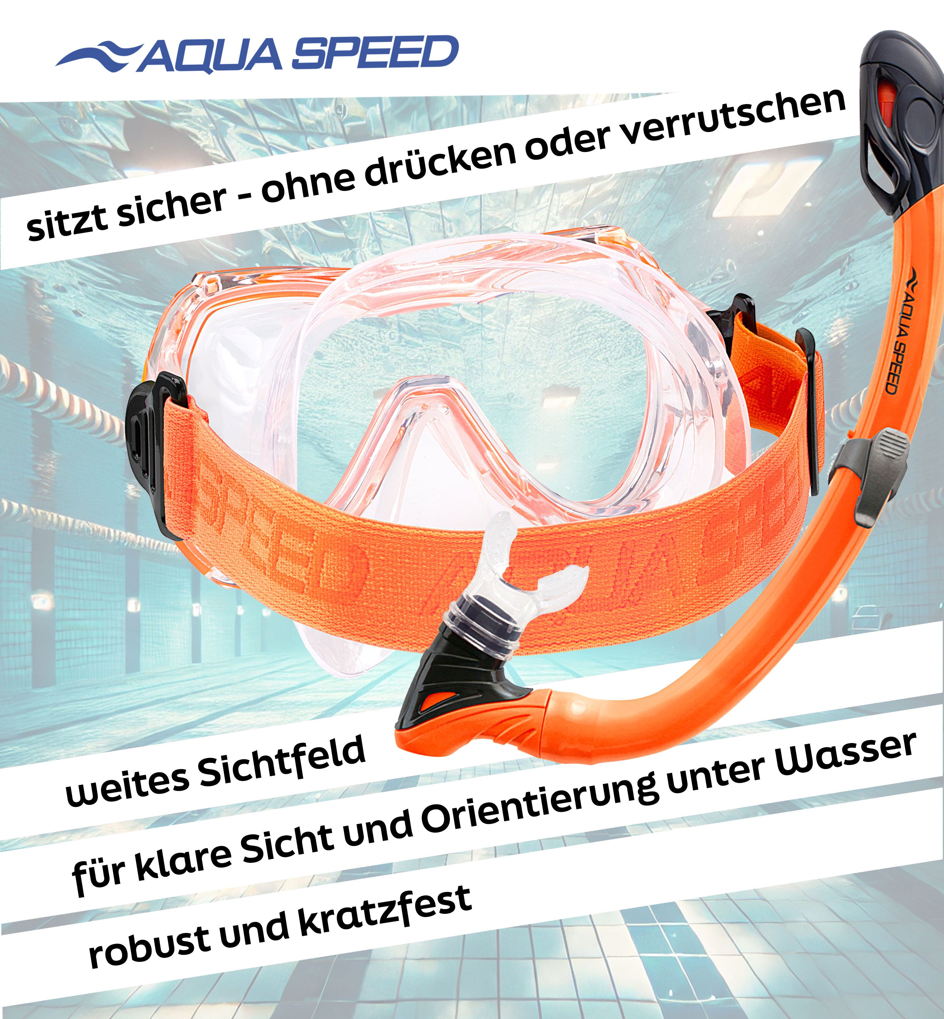 Aqua Speed Schnorchel Schnorchelset ALIZE + SAMOS Tauchmaske für Kinder, mit Netzbeutel (Kinderschnorchelset mit Maske und Schnorchel im Netzbeutel), EASY-ADJUST Kopfband für sicheren und bequemen Sitz