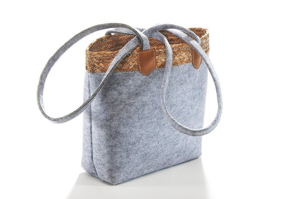 Kobolo Einkaufsshopper Tasche aus Filz und Wasserhyazinthe - Hirsch, 15 l
