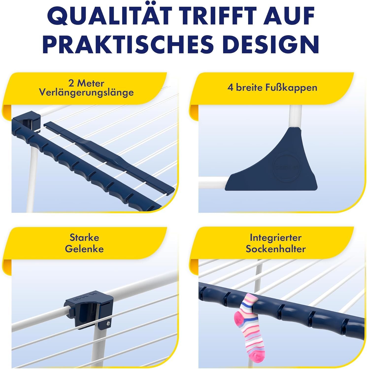 Casa Si Wäscheständer Ultra – platzsparend – aus legiertem Stahl für große Wäschemengen, XXL-Trockenlänge, Stabil, Flexibel, Klappbar, Platzsparend – Bild 4 von 5