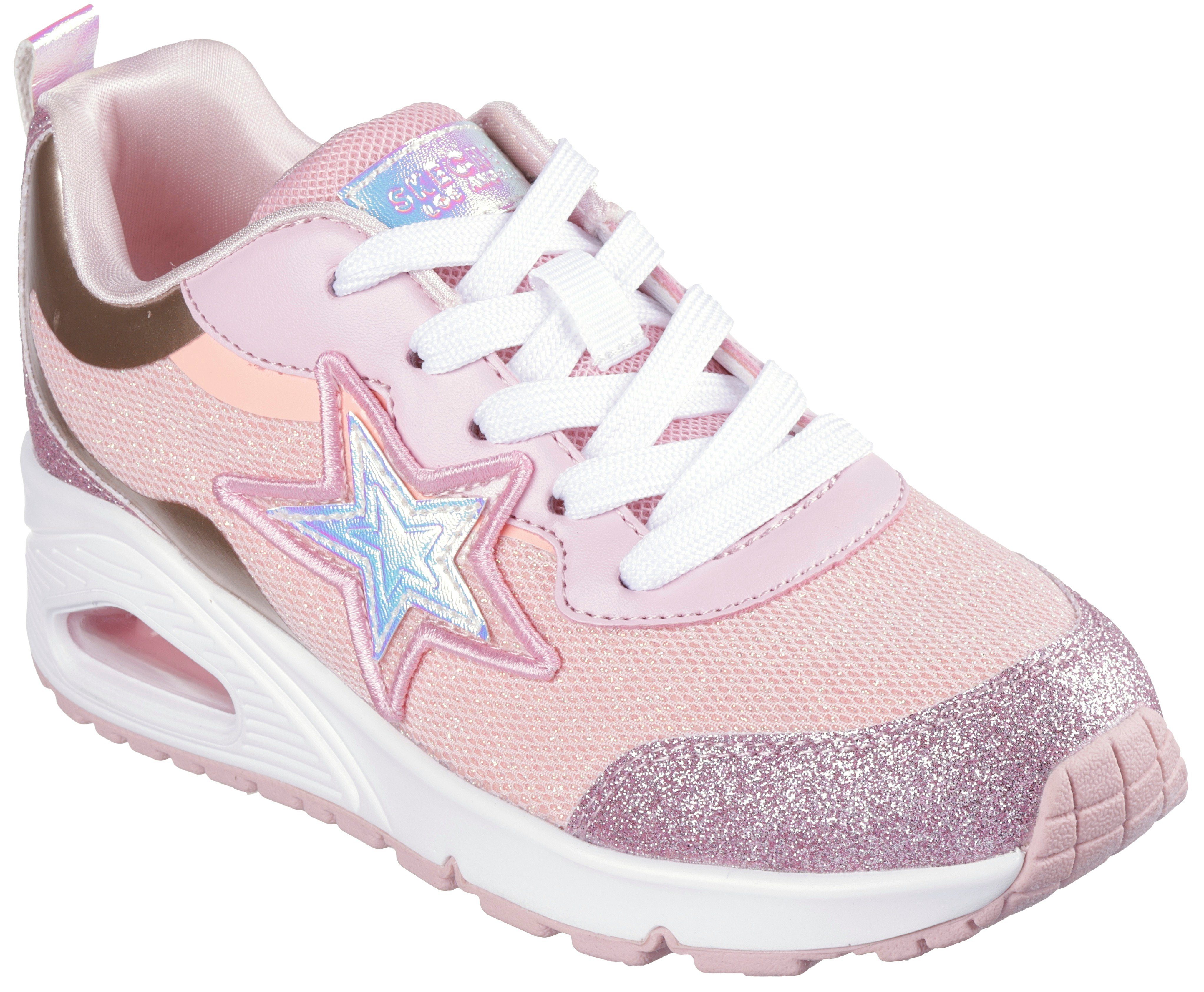 Skechers Kids UNO-STARRY VIBE Sneaker mit funkelnden Glitzerdetails, Freizeitschuh, Halbschuh, Schnürschuh