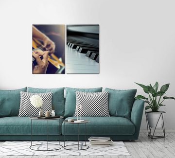 Sinus Art Leinwandbild 2 Bilder je 60x90cm Musik Gitarre Klavier Klaviertasten Relax Schwarz Weiß