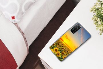 MuchoWow Handyhülle Blumen - Sonnenblume - Sonnenuntergang - Nacht - Orange, Phone Case, Handyhülle Xiaomi Mi 10T, Silikon, Schutzhülle