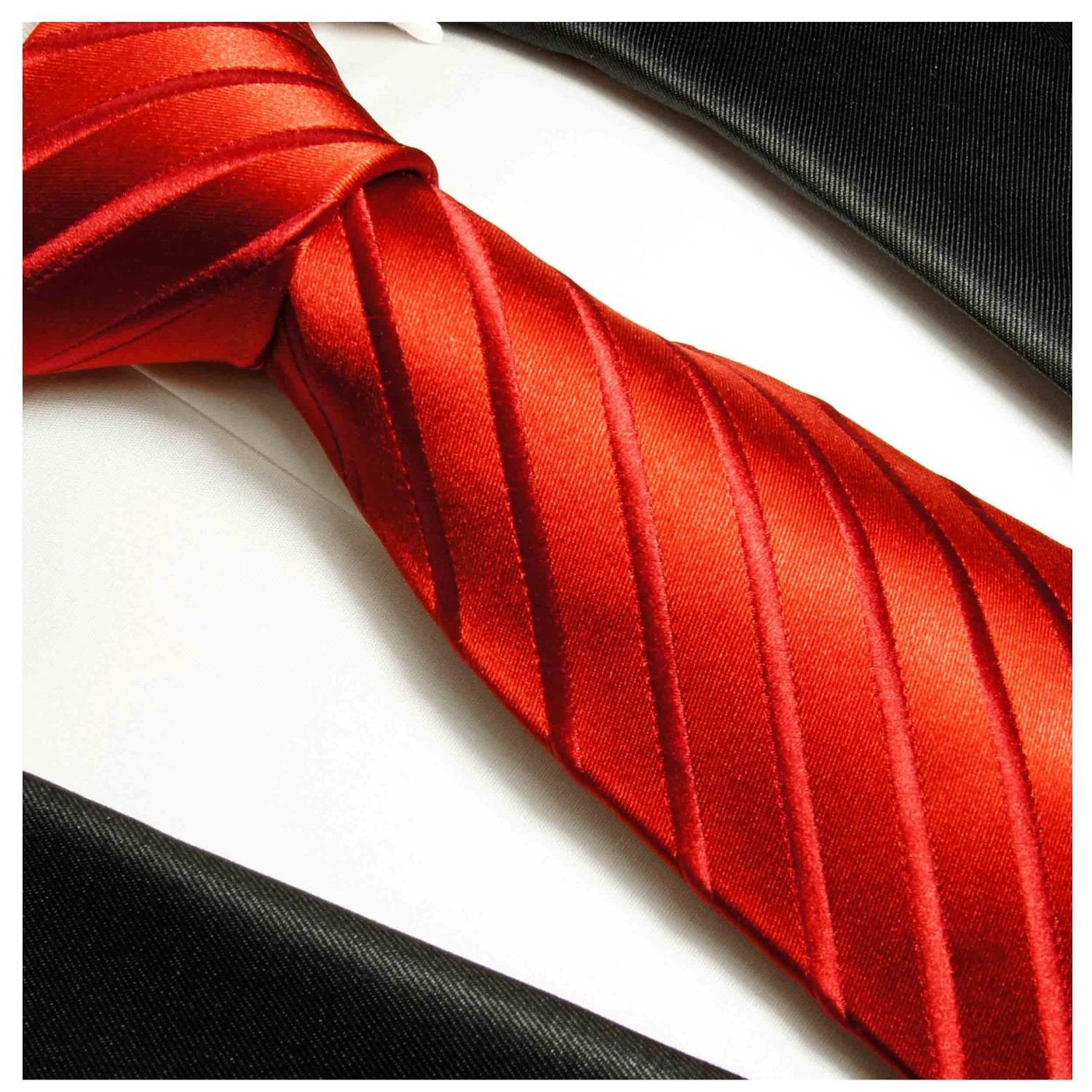 Paul Malone Krawatte Seidenkrawatte 2-St., Schlips Einstecktuch) Tuch Herren uni mit 100% modern gestreift Krawatte rot Breit (8cm), Seide (Set, 441 und