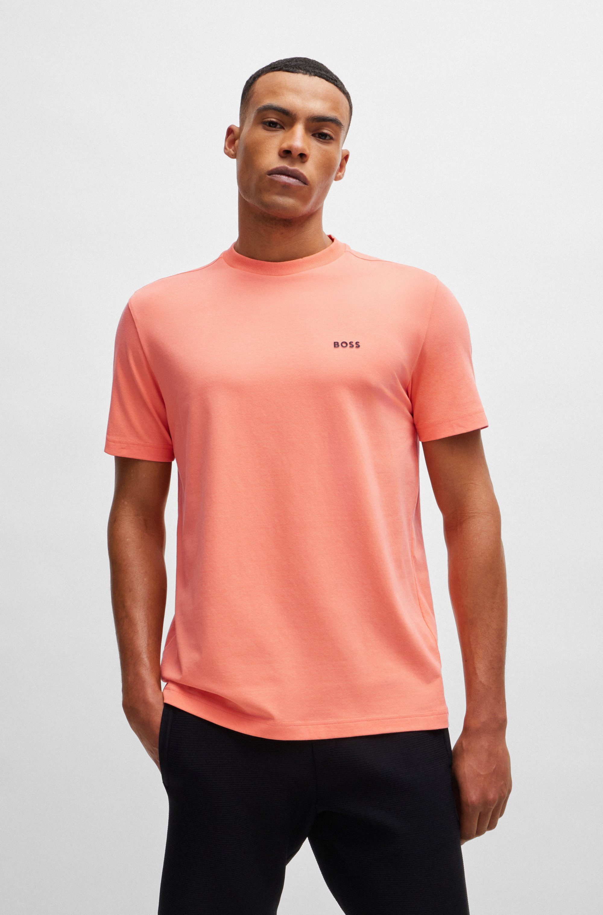 BOSS GREEN Rundhalsshirt Tee mit gummiertem Kontrast-Logo