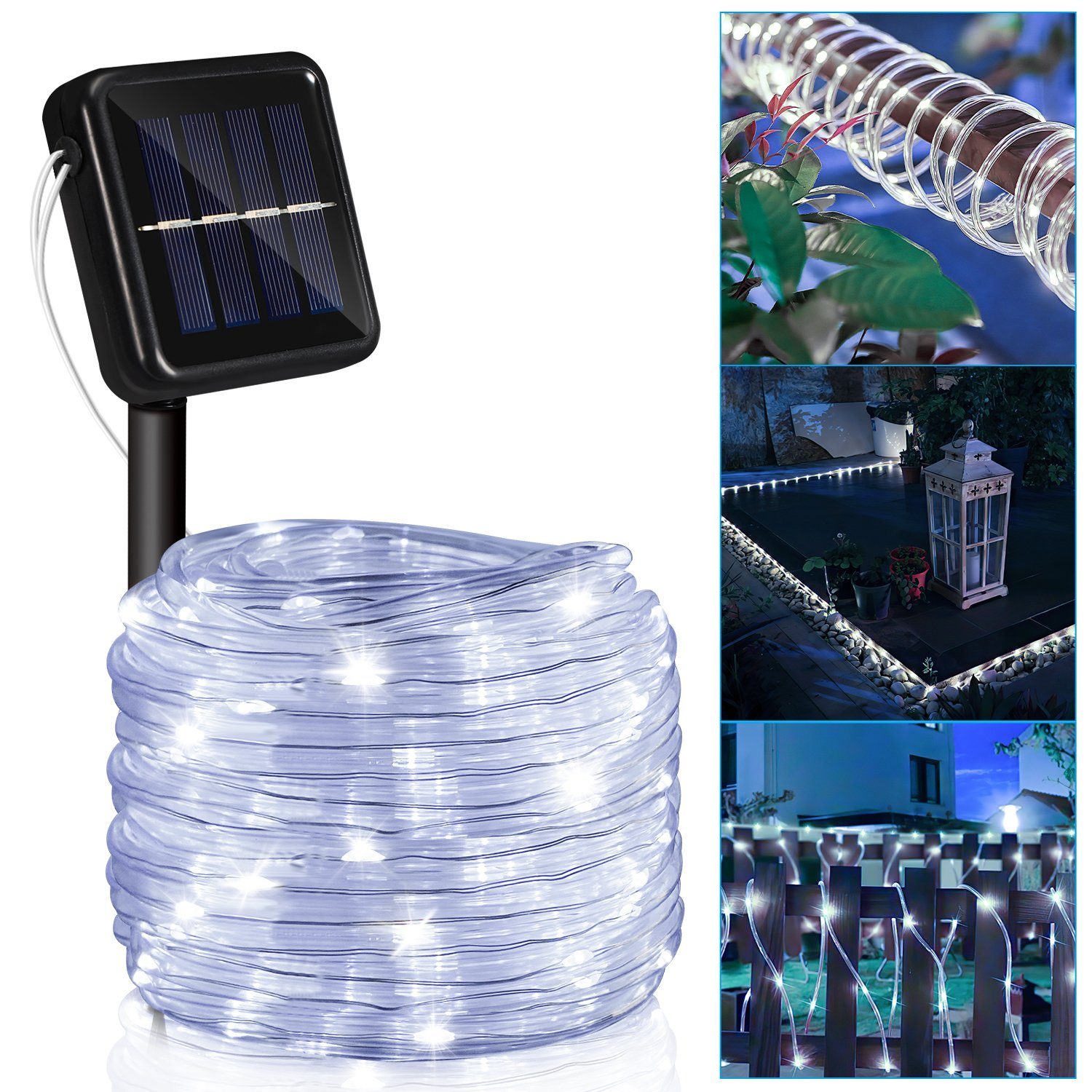 Lichterkette LED-Lichterschlauch Gimisgu Solar Solarleuchten,Kaltweiß LED LED 10m Solarleuchte