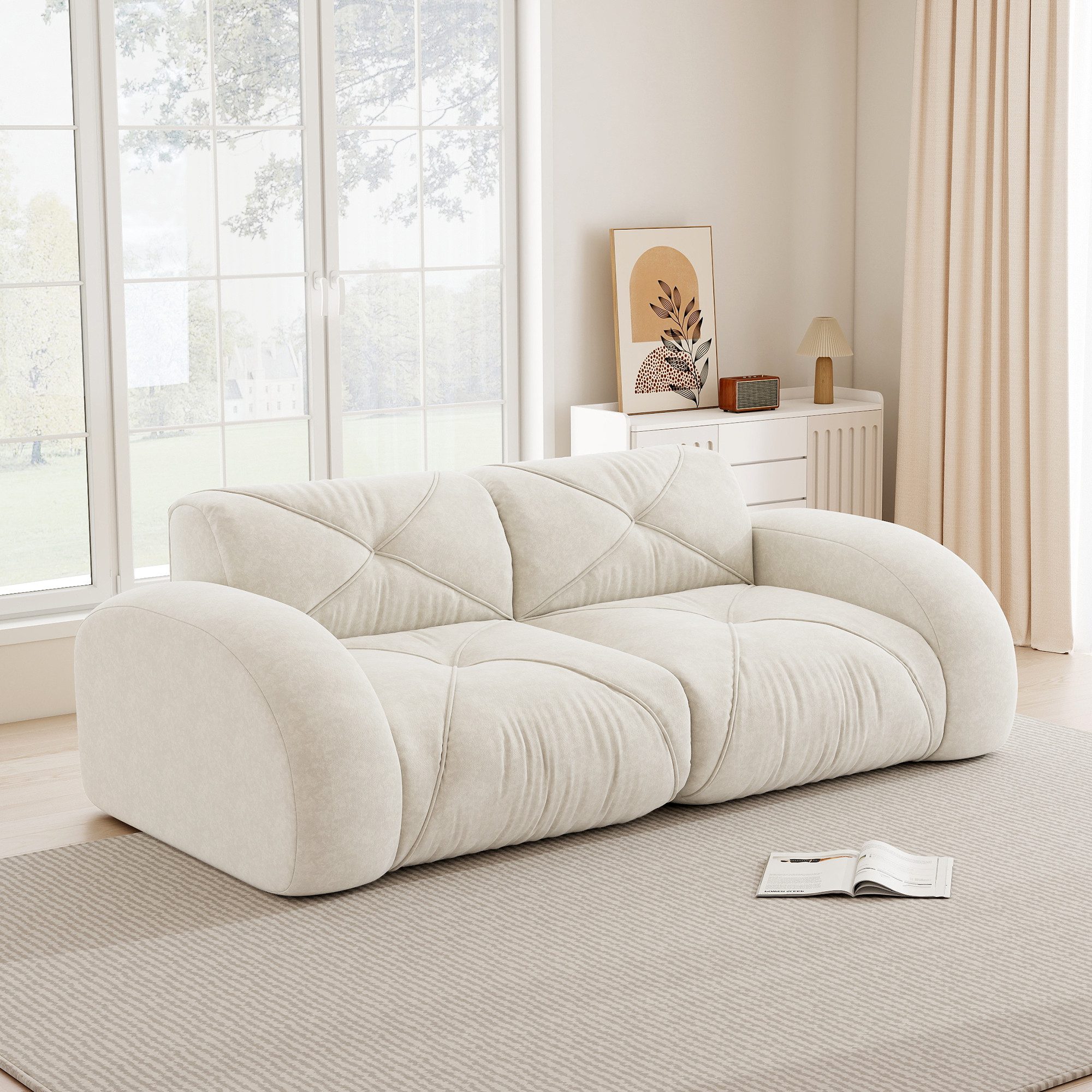 HAUSS SPOLE Loungesofa Rahmenlos Relaxsofa Chenille-Zweisitzer mit rutschfestem Design,Weiß