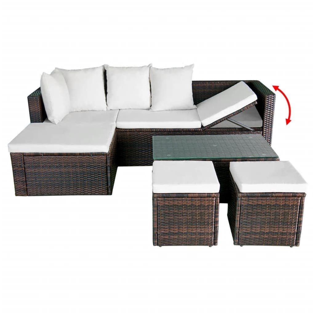 Rattan Garten-Lounge-Set (4-tlg) vidaXL Gartenlounge-Set 4-tlg. Auflagen Braun, mit Poly