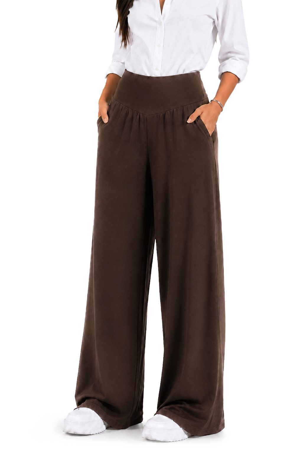 Smilodox Stoffhose Jorina, Elegante Freizeithose, High Waist, V-Shape, Casual & Business Loose Fit Business Pants, Wide Leg, Stretch Bund, Bewegungsfreiheit