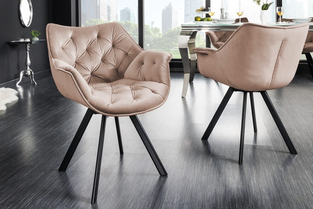 riess-ambiente Polsterstuhl THE DUTCH COMFORT greige – Samt, mit Armlehnen, Metall-Beine (Einzelartikel, 1 St), 180° drehbar mit Auto-Return-Funktion – ideal für Esszimmer oder Büro