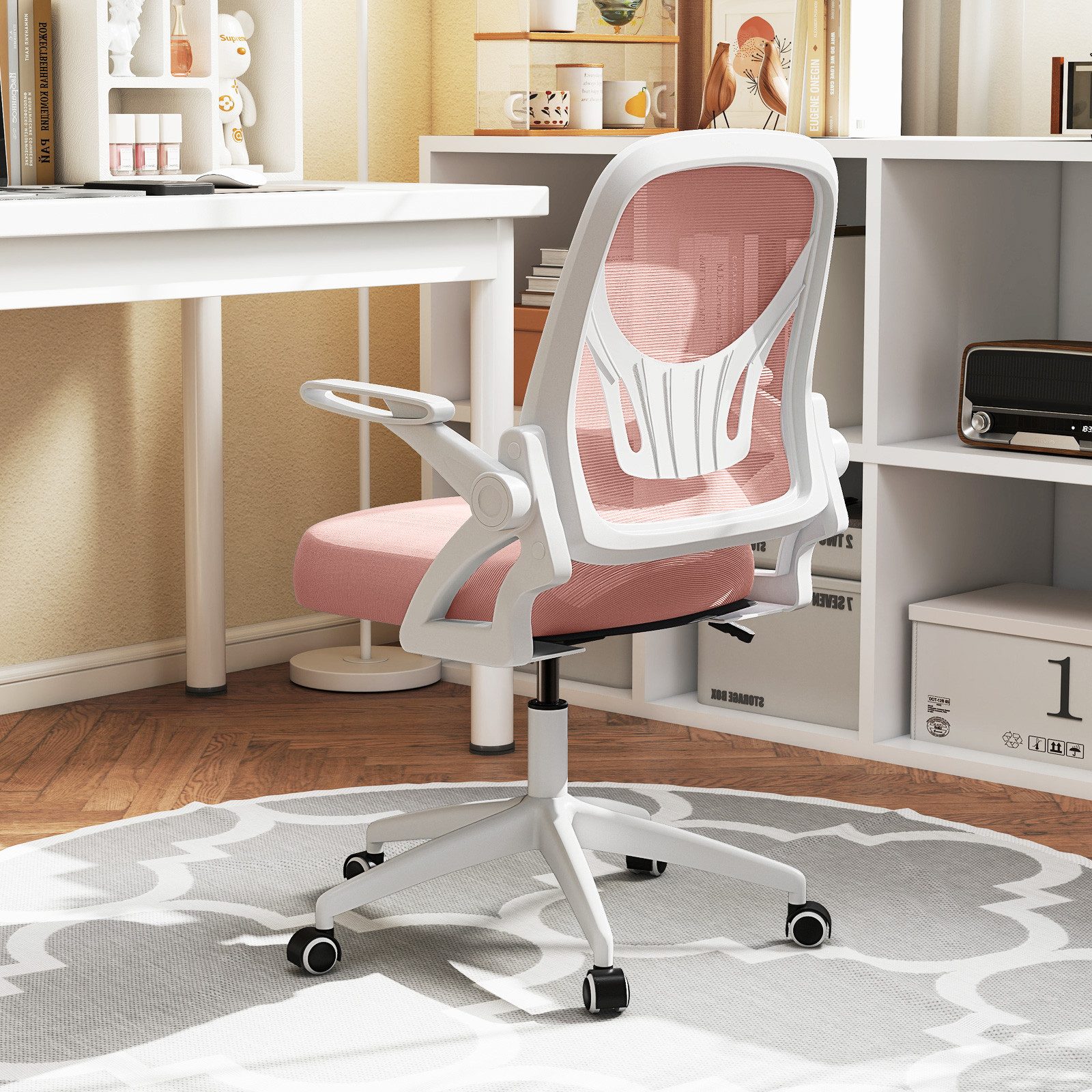 COSTWAY Bürostuhl, Ergonomischer Drehstuhl mit hochklappbaren Armlehnen