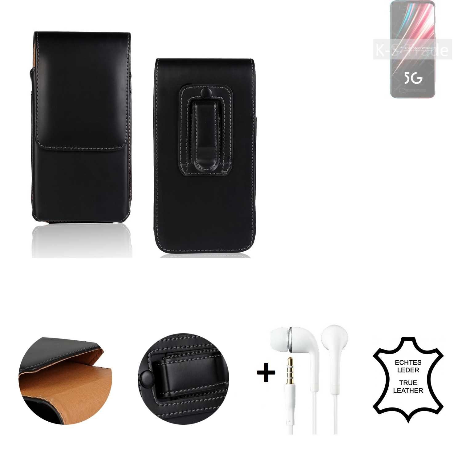 K-S-Trade Handyhülle für nubia Red Magic 5G, Leder Gürteltasche + Kopfhörer Seitentasche Belt pouch Holster