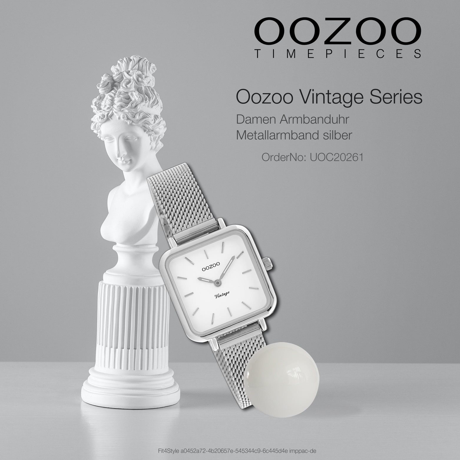 Armbanduhr Vintage Series, klein OOZOO rechteckig, Metall, Quarzuhr Damen Oozoo Casual-Style (26x26mm) Mesharmband, Damenuhr