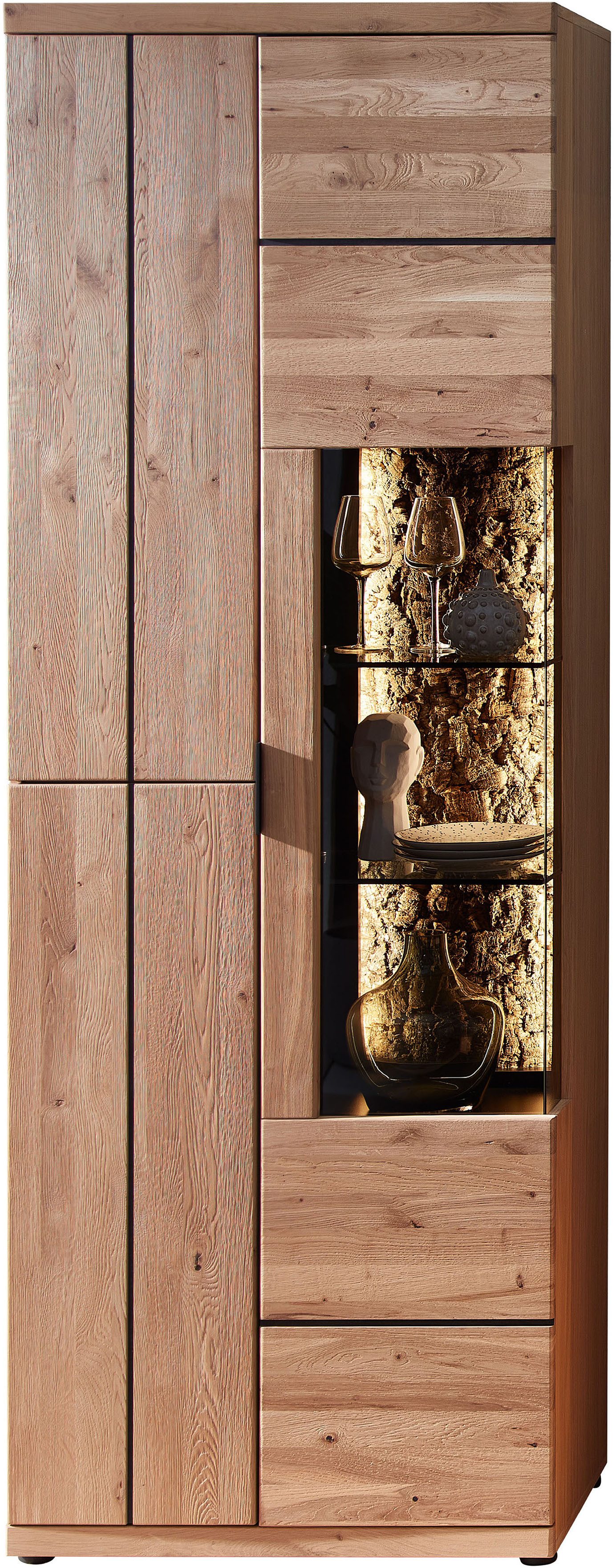 Wohnconcept Vitrine Donna Vitrine, 75x207x42 (BxHxT) (1-St) Beleuchtung bestellbar, 3 türig, Echtkork Absetzung, L/R verwendbar