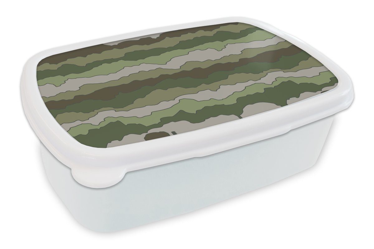 für Kinder MuchoWow Camouflage Brotdose, Muster Lunchbox Erwachsene, - - Kunststoff, Armee, Jungs und und für (2-tlg), Mädchen weiß Brotbox