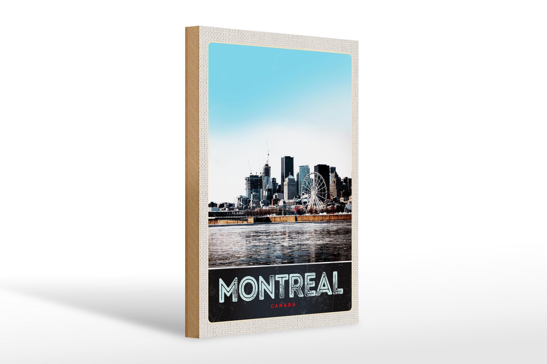 Holzbild Reise 20x30cm Montreal Kanada Riesenrad Stadt