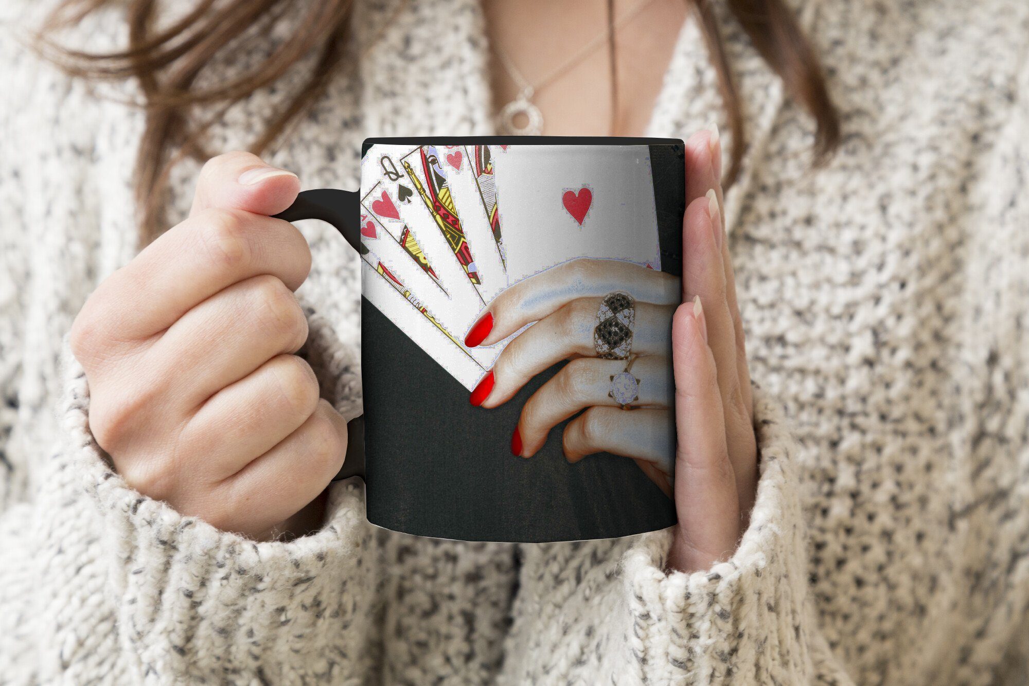 Tasse Keramik, Teetasse, Spielkarten, hält Farbwechsel, MuchoWow Frau Geschenk Zaubertasse, Kaffeetassen,