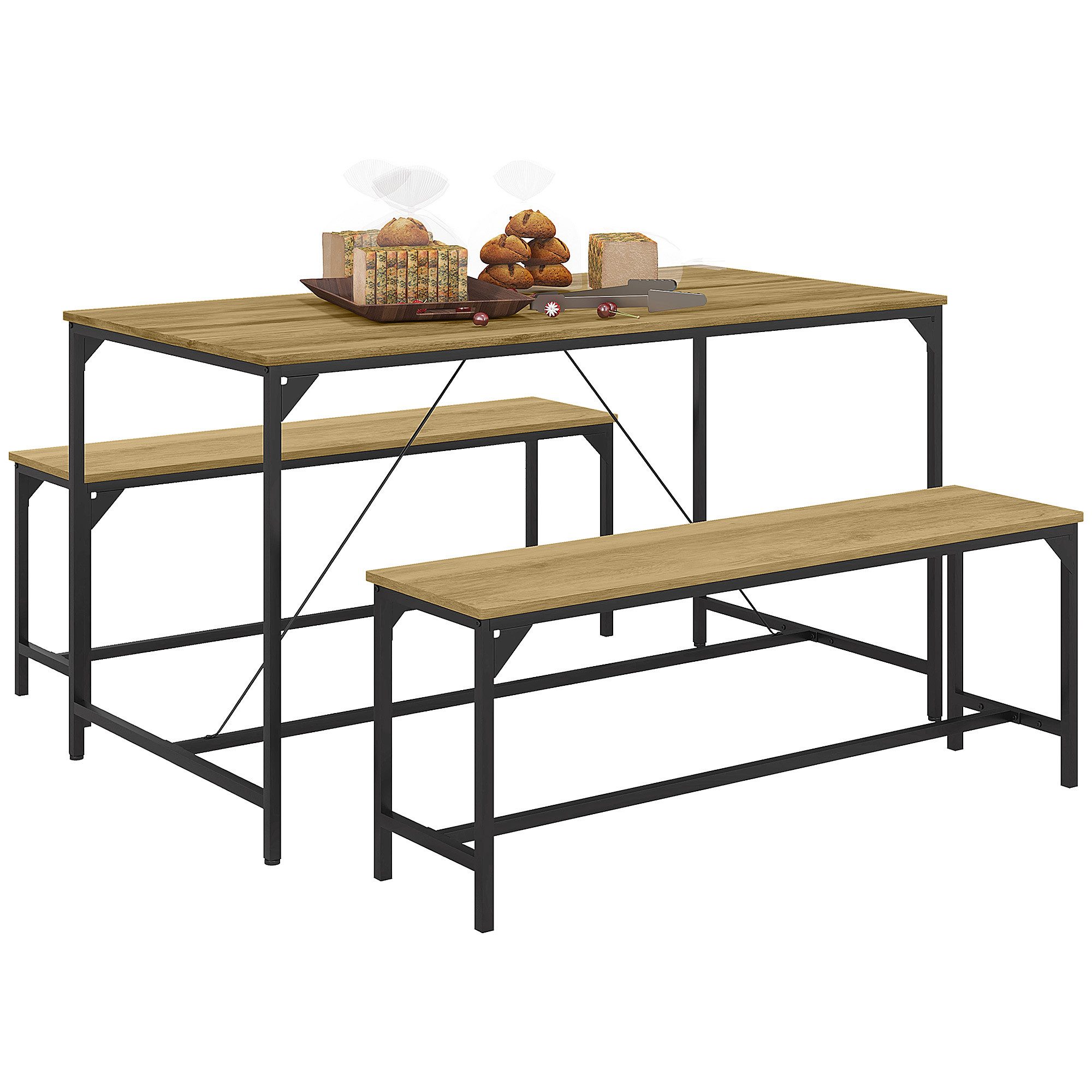 HOMCOM Essgruppe Platzsparender Küchentisch & Bank, (Frühstückstisch mit 2 günstig online kaufen