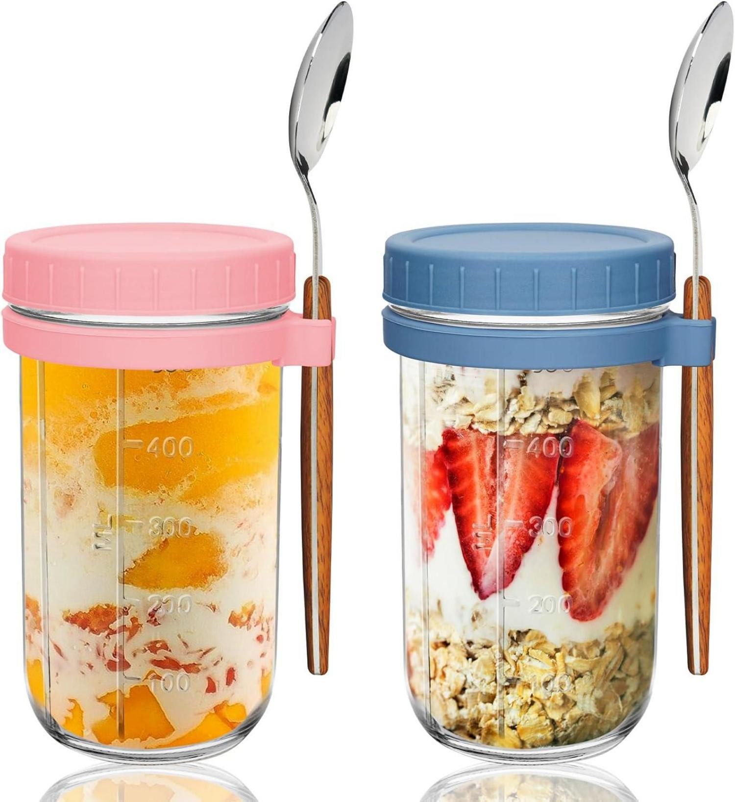 LuxusKollektion Стекло-Set Übernacht-Haferflocken-Container Glas Müslibecher to go 2er Set 600ml