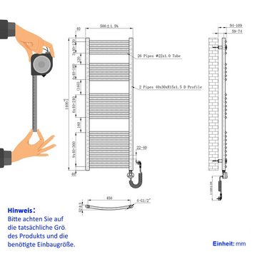 EMKE Elektrischer Badheizkörper Anthrazit 140x50cm 600W, mit Thermostat LCD Display Timing Funktion gebogene Form