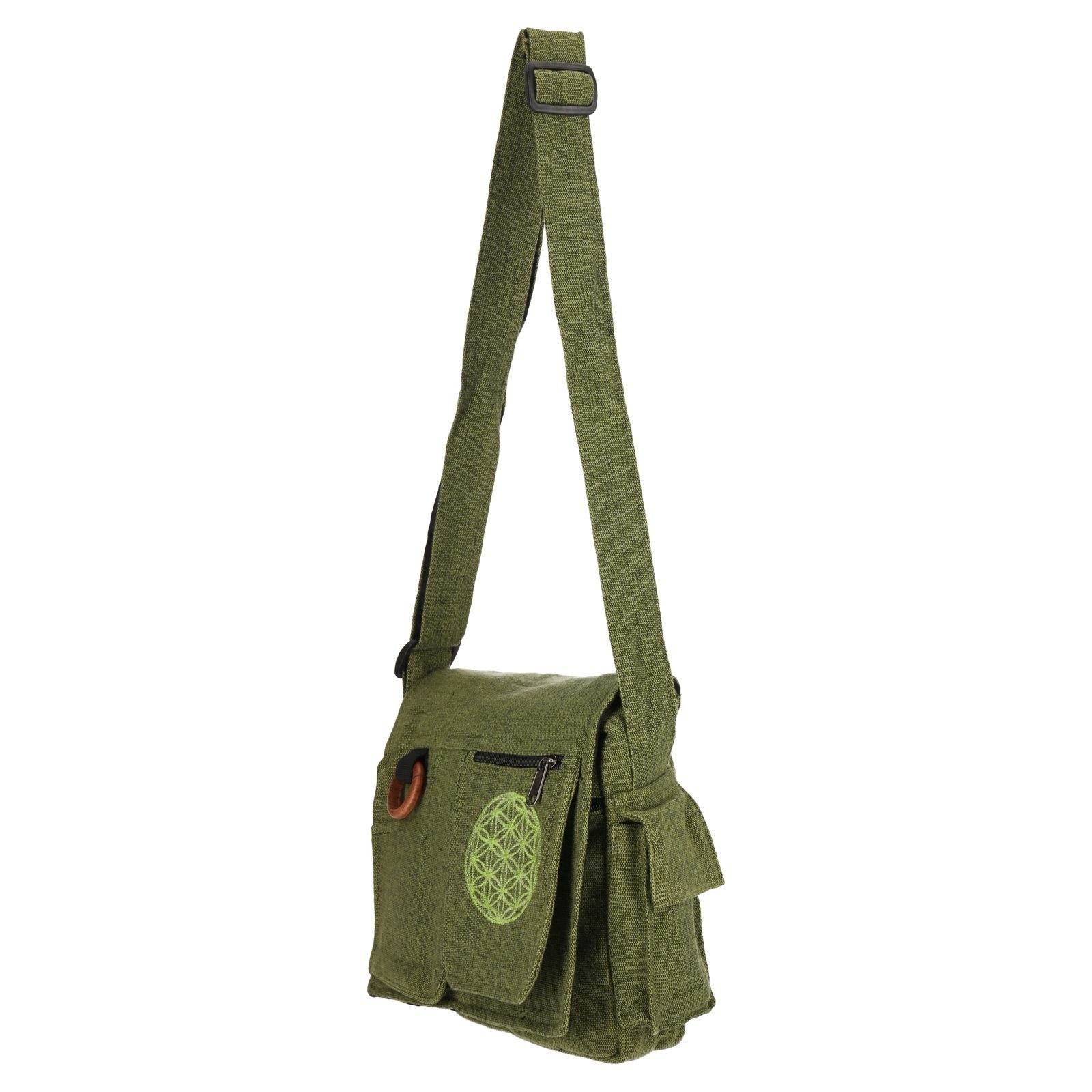 KUNST UND MAGIE Lebensblume +Schulterriemen Schultertasche Handtasche Umhängetasche Hippie Grün Tasche