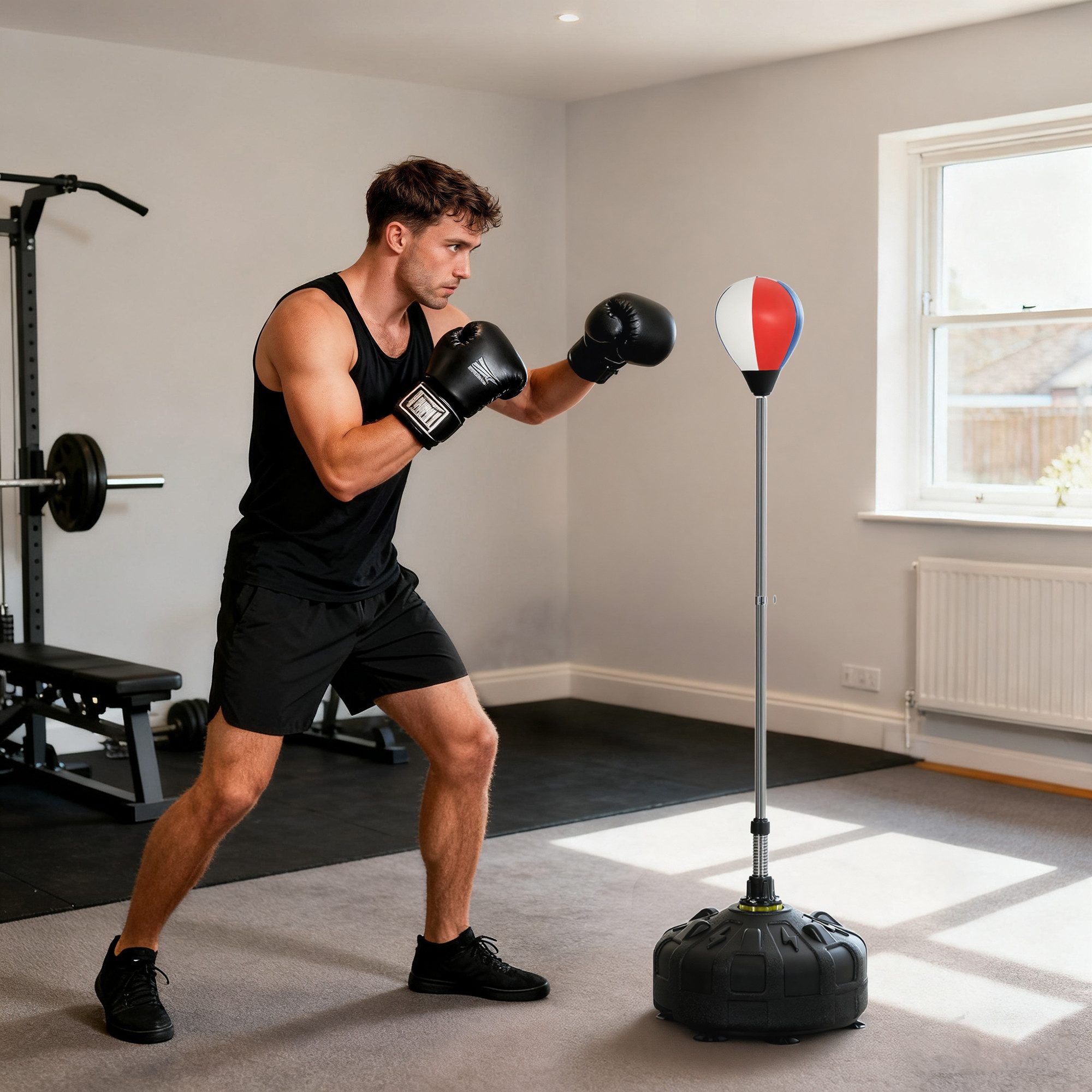 SPORTNOW Punchingball Boxsack 147-165 cm höhenverstellbarer Standbox-Trainer (Standboxball, 1-tlg., Speedball), für Training, Übung, Schwarz