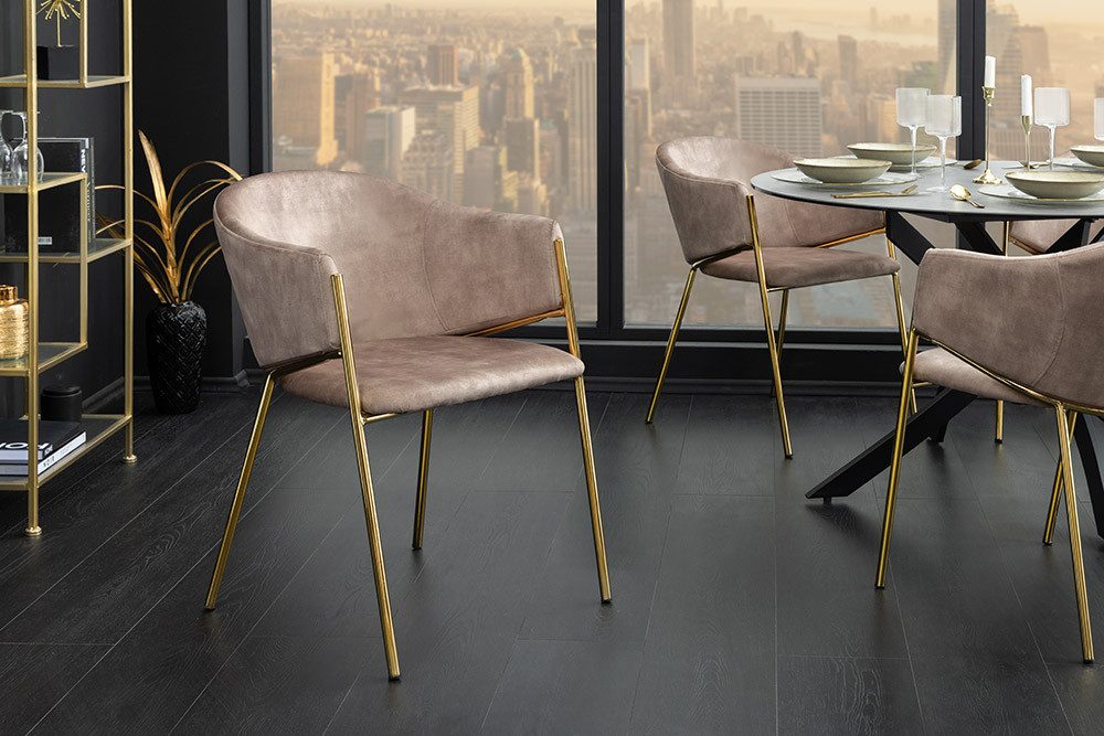 riess-ambiente Esszimmerstuhl NOBLESSE champagner beige/gold - Samt, Metall günstig online kaufen
