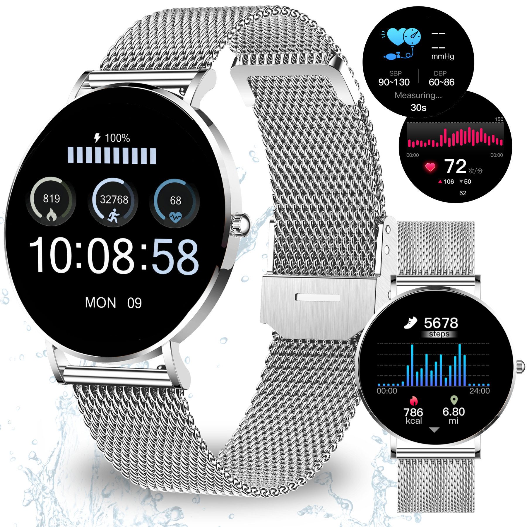 XCOAST SIONA 2 Damen Smartwatch (4,2 cm/1,3 Zoll, iOS und Android) feine Damenuhr, AMOLED, satte Farben, 21 Sportarten, >200 Ziffernblätter, 3-tlg., Blutsauerstoff, iOS&Android Handies, ultraflach (6,9mm), wasserdicht, Puls, Blutdruck