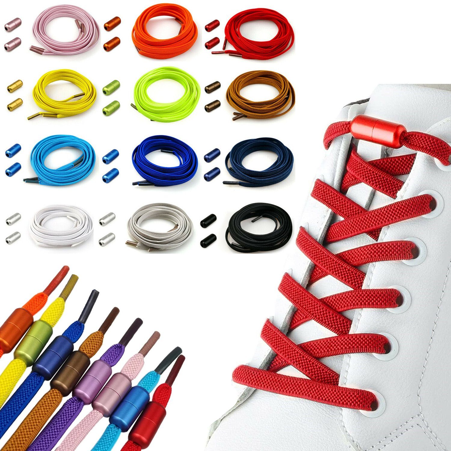 Olotos Schnürsenkel ohne Binden elastische Schuhbänder mit Schnellverschluss Metallkapsel, für Sneaker, Laufschuhe, Sporschuhe