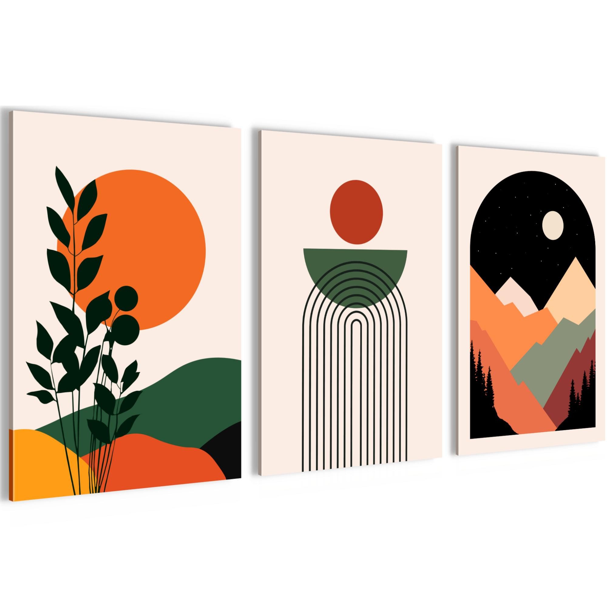 Novart Wandbild Modern Abstrakt Boho Style Figuren Deko Bohemian Aesthetic Bilder, 3 Bilder 40x60 cm