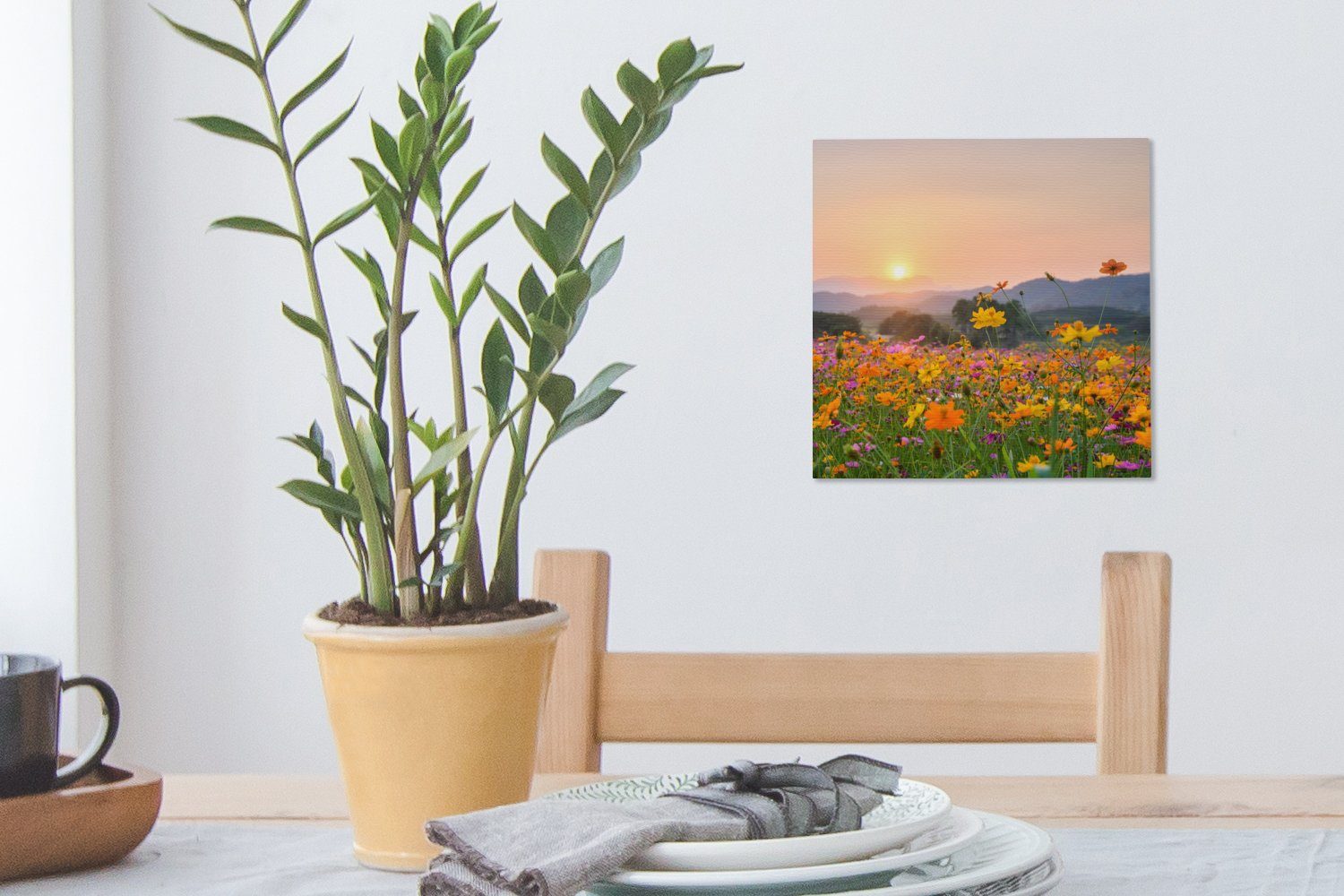 Schlafzimmer (1 Berg, St), - OneMillionCanvasses® Sonnenuntergang Wohnzimmer für Blumen Bilder - Leinwand Leinwandbild