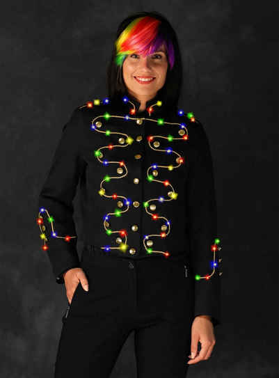 thetru Kostüm LED Damenjacke mit Goldborte, LED Kostüm Jacke mit bunten Leuchtdioden
