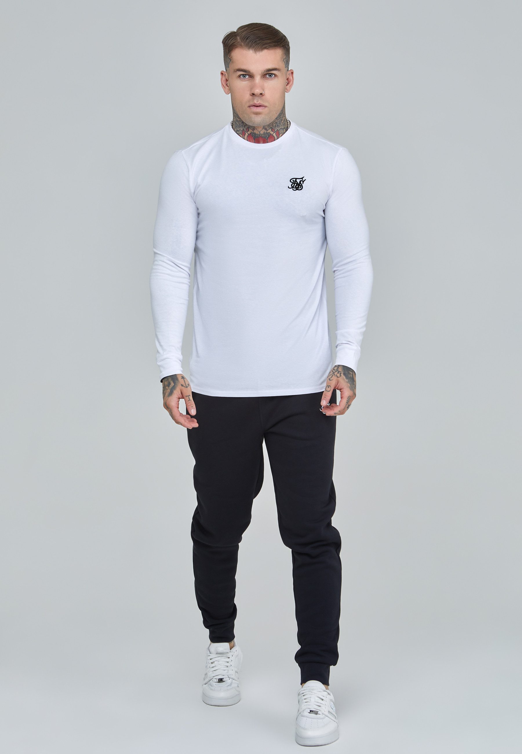 Siksilk Langarmshirt SikSilk Herren Weißes Essentials Langarm T-Shirt günstig online kaufen