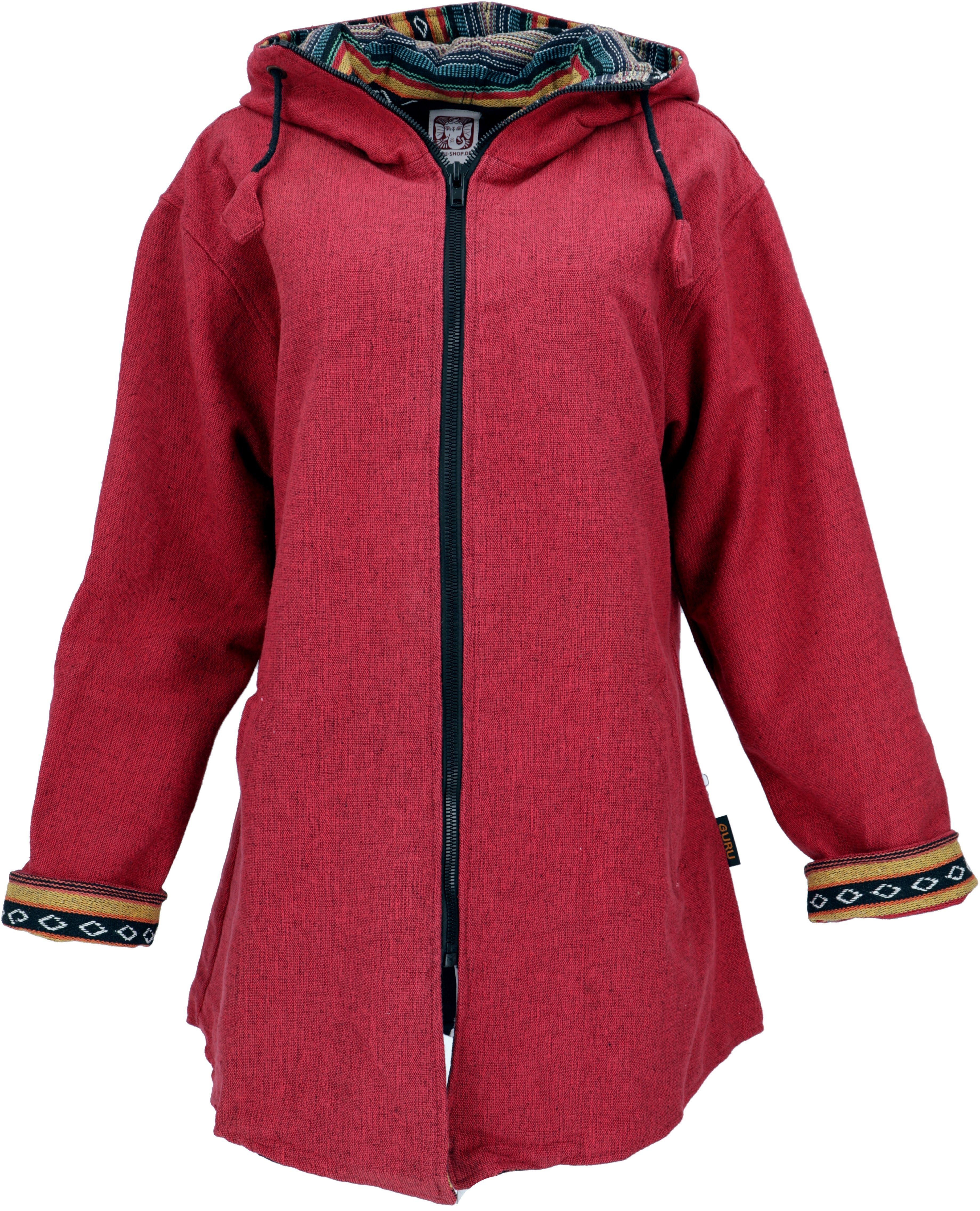 rot Kurzmantel, Nepal,.. Langjacke Boho Guru-Shop Baumwollmantel aus