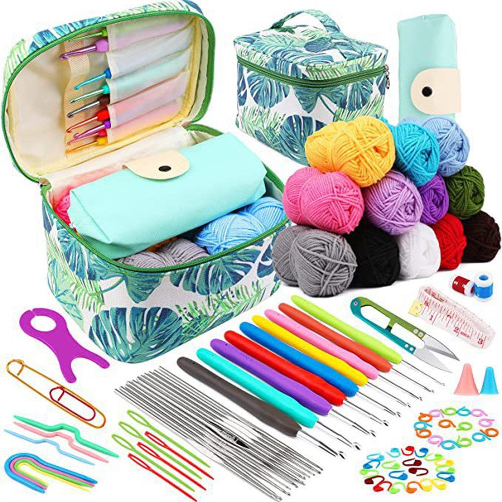 Coonoor Крючки для вязания 87 Stück Häkelset für Anfänger, Tragbar Häkelnadel Set, Bunte Крючки для вязания mit Weichem Griff für Häkelgarn und wolle