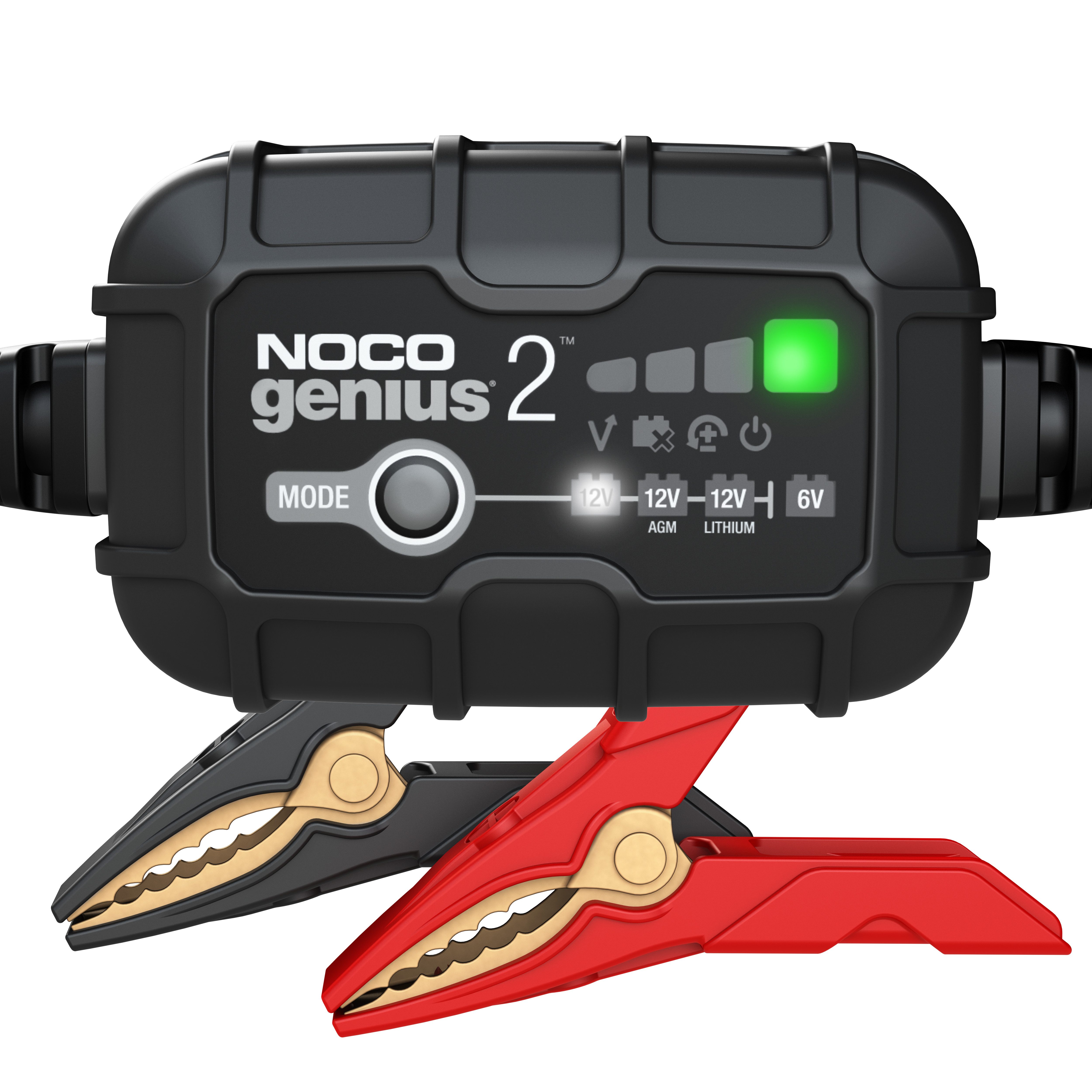 Noco NOCO GENIUS2 6V/12V 2A Smart Batterieladegerät Autobatterie-Ladegerät (2000 mA, Packung, 5-tlg., Umfangreiches Zubehör beinhaltet, Wiederbelebung tiefentladener Batterien (Force Mode)