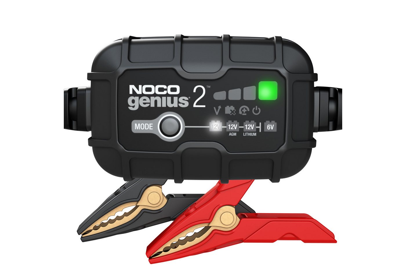 Noco NOCO GENIUS2 6V/12V 2A Smart Batterieladegerät Autobatterie-Ladegerät (2000 mA, Packung, 5-tlg., Umfangreiches Zubehör beinhaltet, Wiederbelebung tiefentladener Batterien (Force Mode)